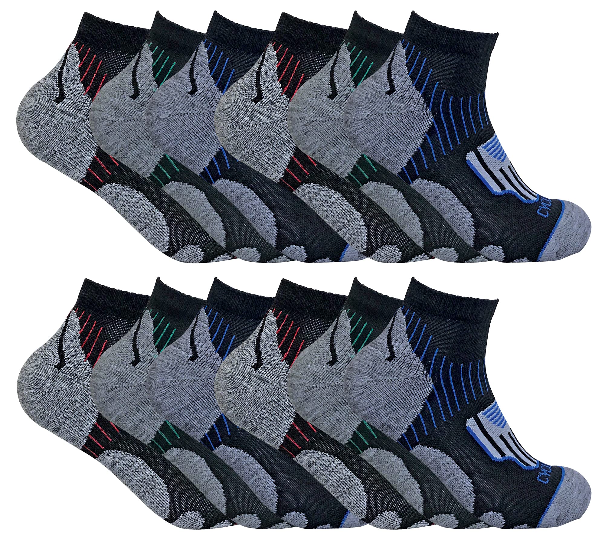 Sock Snob Men's Black 12 Pair Multipack Cycling Socks 6-11 Low Cut Socks | Ideal For Running, Gym & Sport (6-11, )