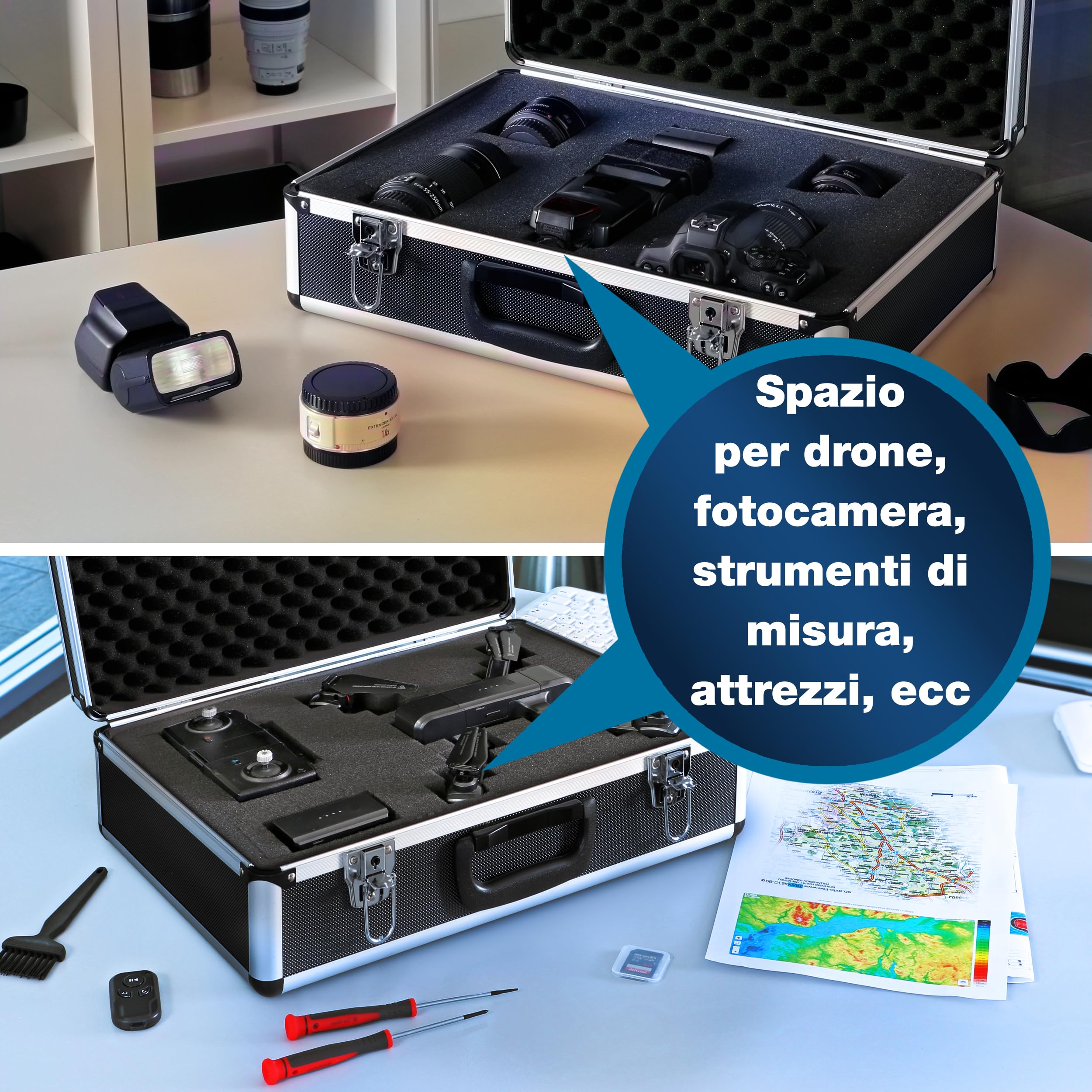 PeakTech P 7310 valigetta universale XL, 460 x 330 x 150 mm con imbottitura a dadi in schiuma, 1 pezzo