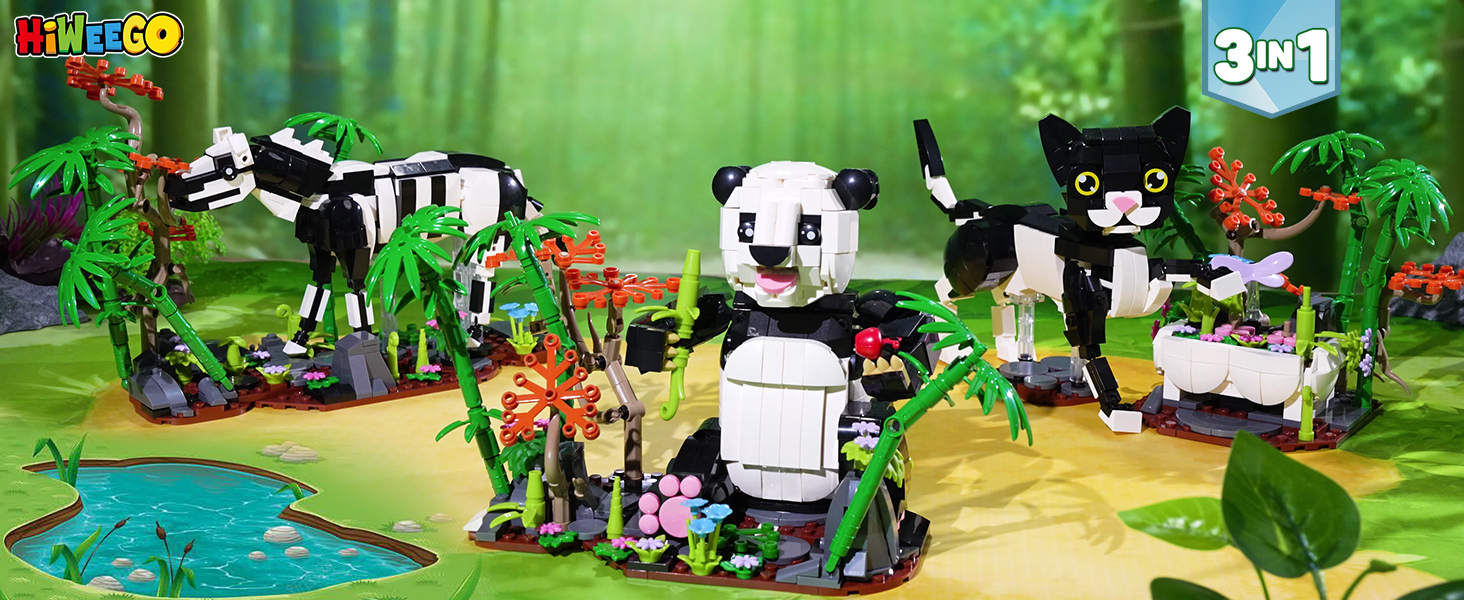 Amazon.com: HiWEEGO 3 in 1 Wild Animals Panda Building Set