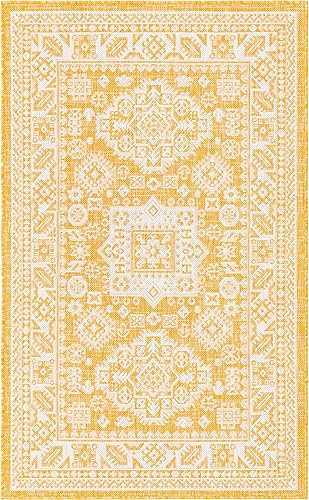 Miniatura 518 de Rugs.com Outdoor Aztec Collection Alfombra – 4 x 6 pies alfombra de tejido plano gris carbón perfecta para salas de estar, grandes comedores, planos