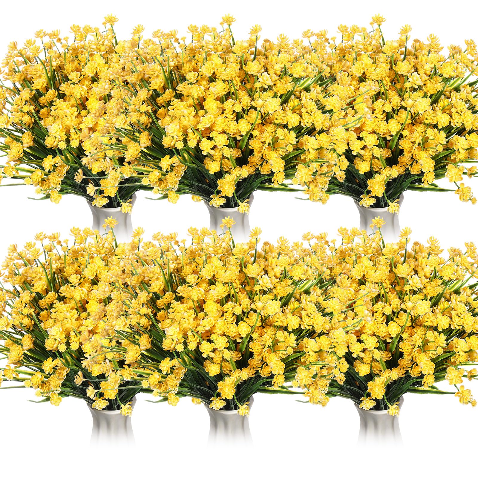 Thiccywoov 30 Bundles Outdoor Artificial Flowers Plants UV Resistant Plastic Yellow Fake Flowers Faux Plastic Plants Hangi...