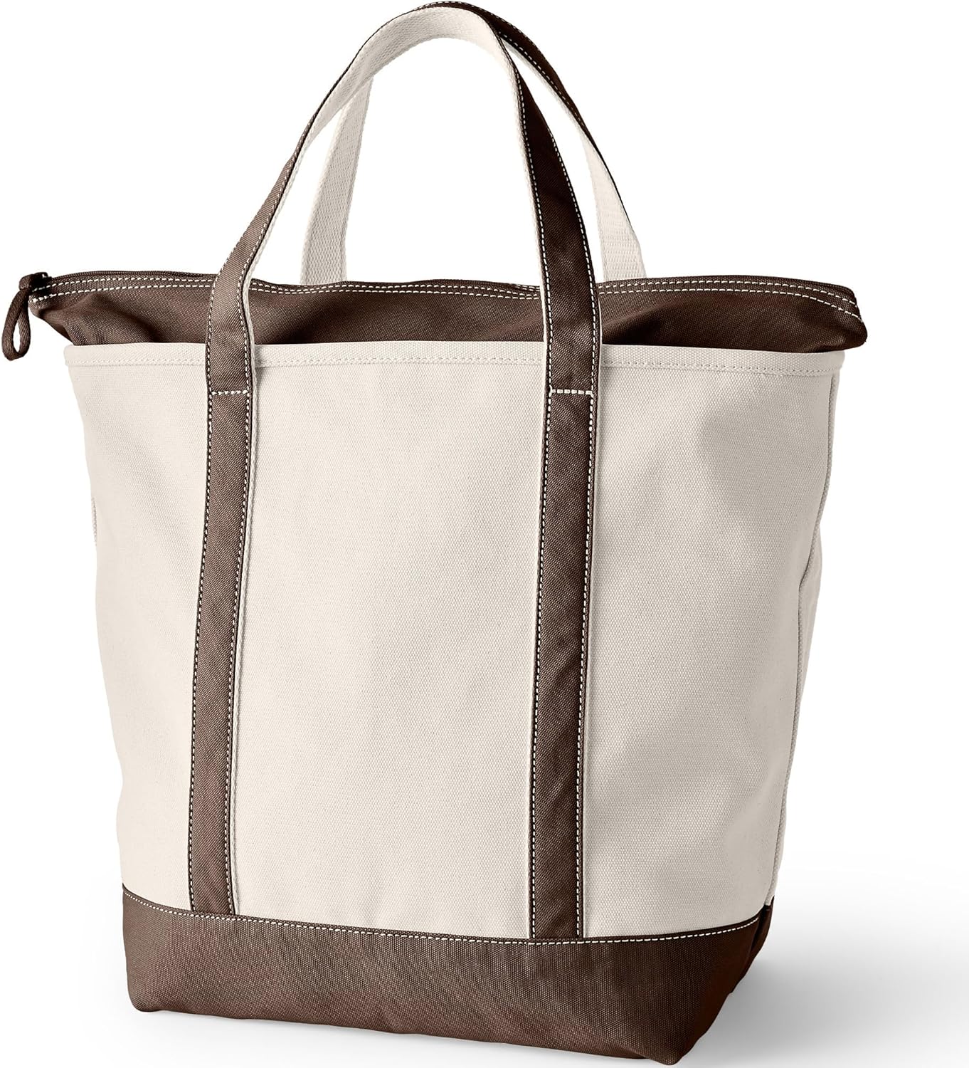 Lands' End Natural Zip Top Canvas Tote Bag Natural/brown Root Large - Image 4
