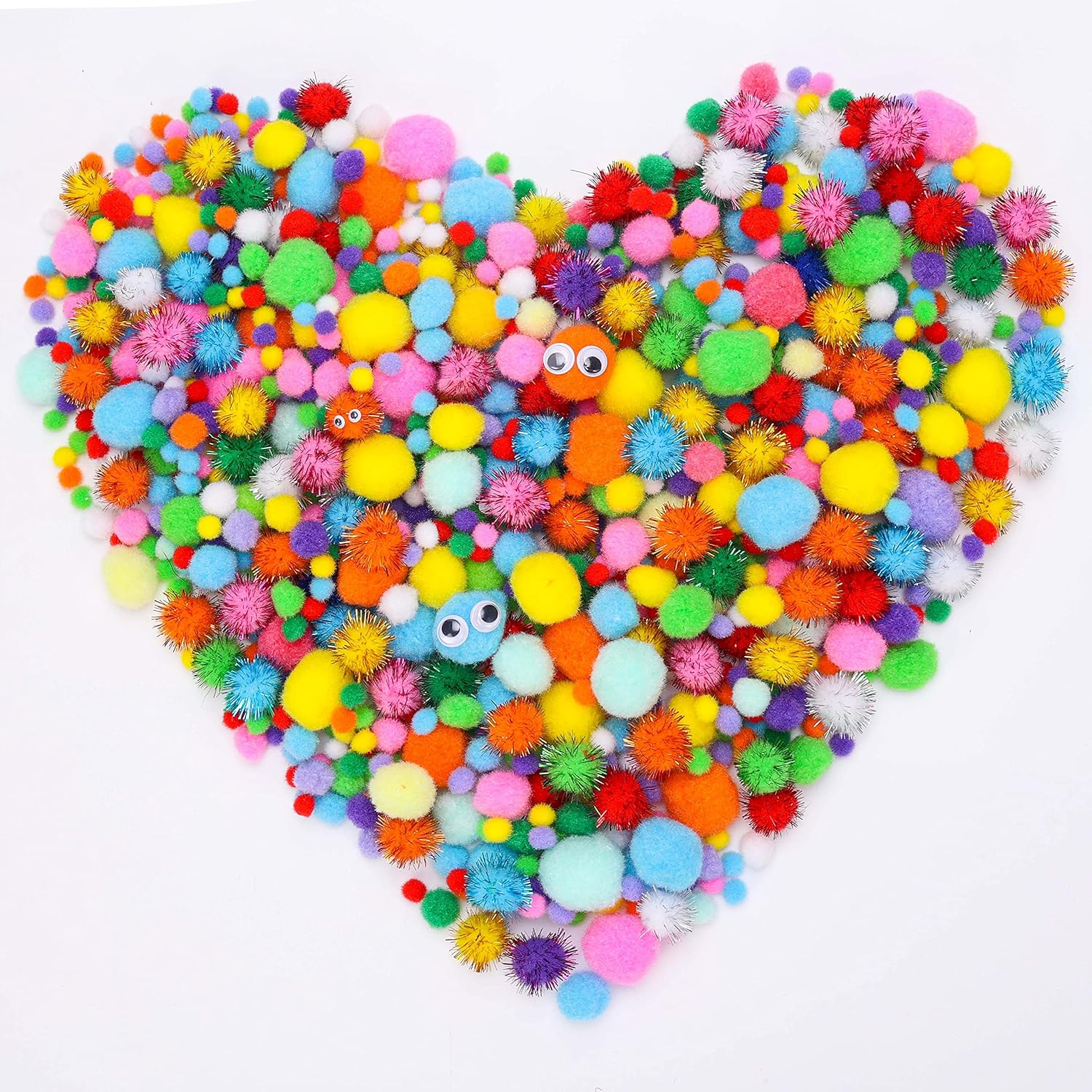 Caydo [400 pcs] - 300 Pieces 1 Inch Assorted Pompoms with 100pieces Wiggle Eyes Multicolor Arts and Crafts Pom Poms Balls for Easter Decorations, Kids DIY Art Creative Crafts