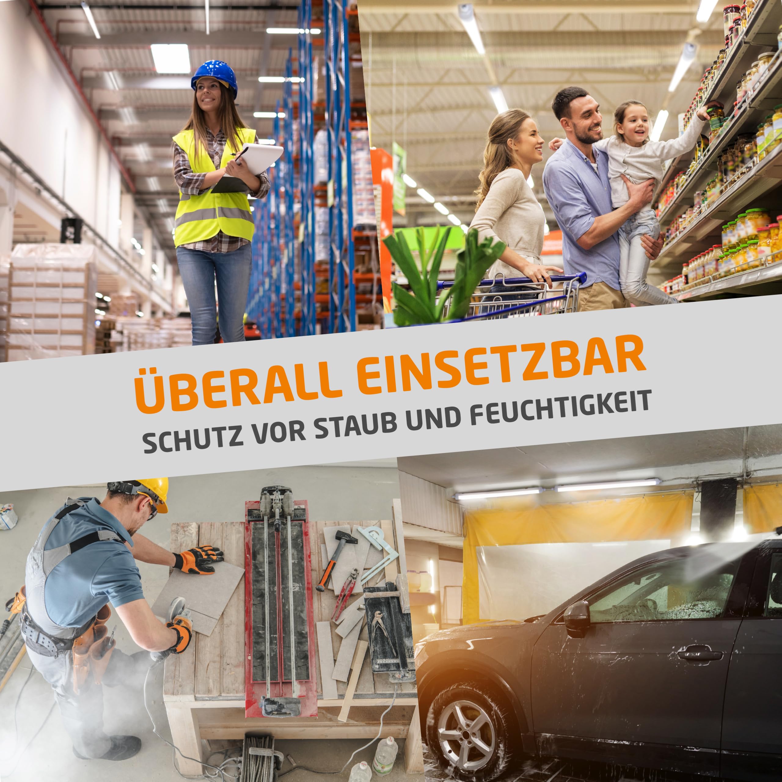 Proventa LED Feuchtraumleuchte 120cm 4er Pack IP65 36W 4320lm 4000K neutralweiß – durchverdrahtet, verknüpfbar, Wannenleuchte, Werkstattlampe, Garagenbeleuchtung, Kellerleuchte, Deckenleuchte
