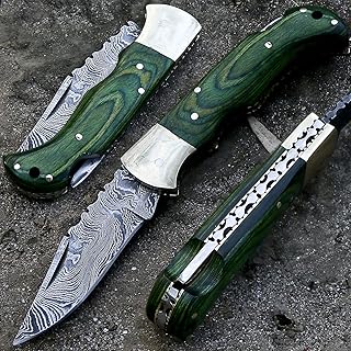 Handmade Damascus Folding Knife Pocket Knife for Men with Sheath 3.5 Inches Back Lock - JNR Traders