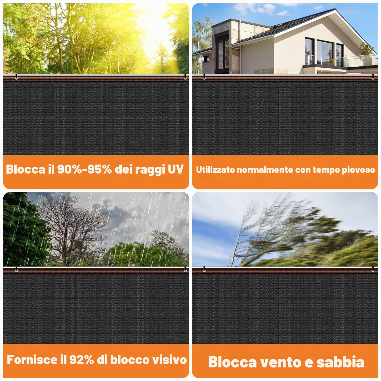 NZQXJXZ Telo Frangivista Recinzione Giardino per Balcone, Patio, 1.8x15m | Rete Ombreggiante Antivento in Polietilene, Telo Oscurante Esterno con Fori e Fascette, Resistente ai Raggi UV e Strappi
