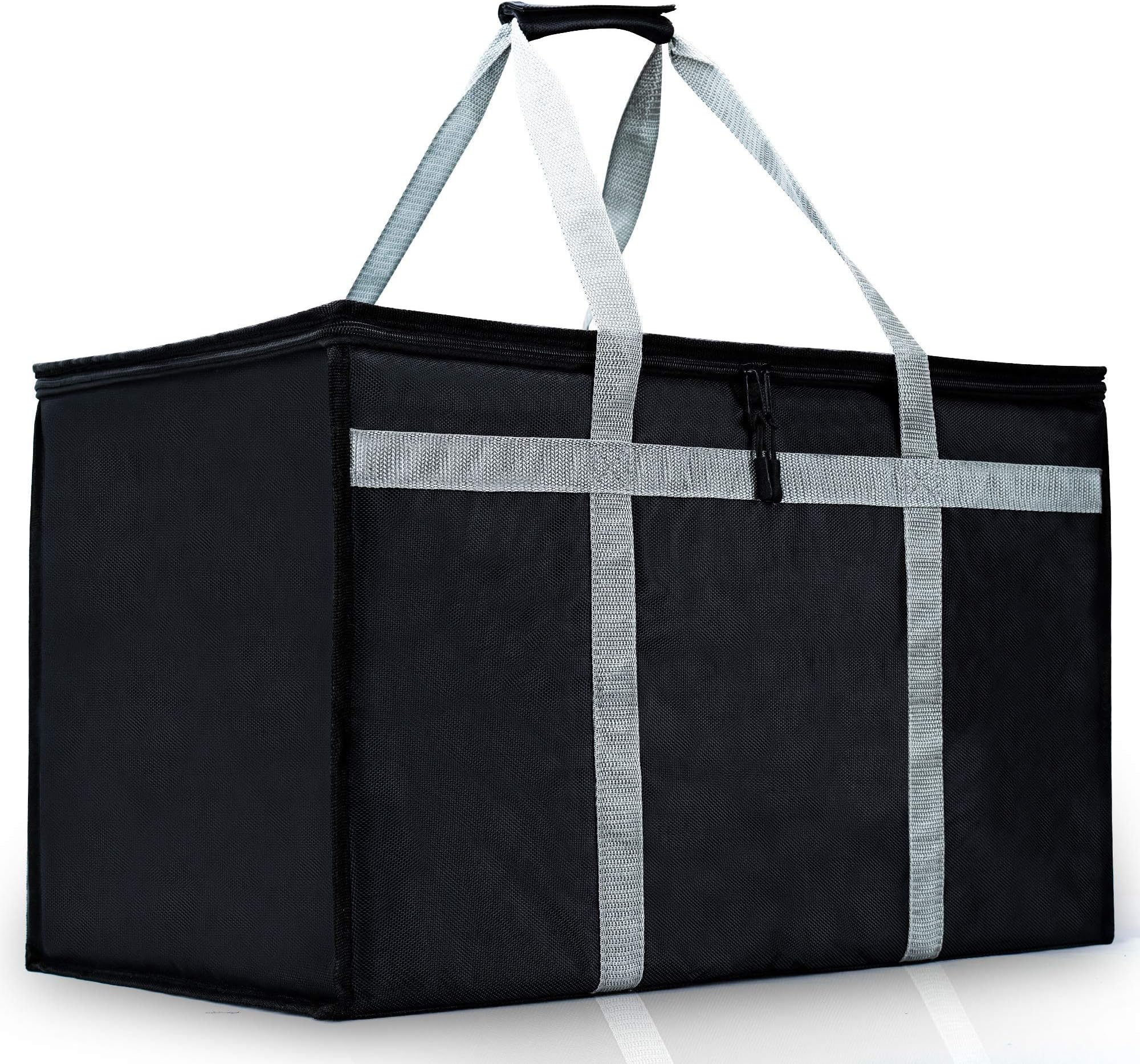 Insulated Food Delivery Bag for Catering, Black, Extra Large, Hot Cold Meal Restaurant, Grocery Bags for Uber Eats, Instacart, Doordash, Grubhub, Postmates