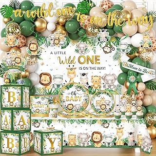Safari Baby Shower Decorations,262pcs Wild Birthday Decorations Jungle B...