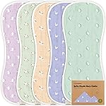 5-Pack Muslin Burp Cloths Baby Boy, Girl - Very Absorbent Baby Burp Cloth Rags, 8-Layers Viscose Derived from Bamboo Cotton Muslin Towel, Super Soft Spit Up Rags, No Shrink Washcloths (Lunaris)