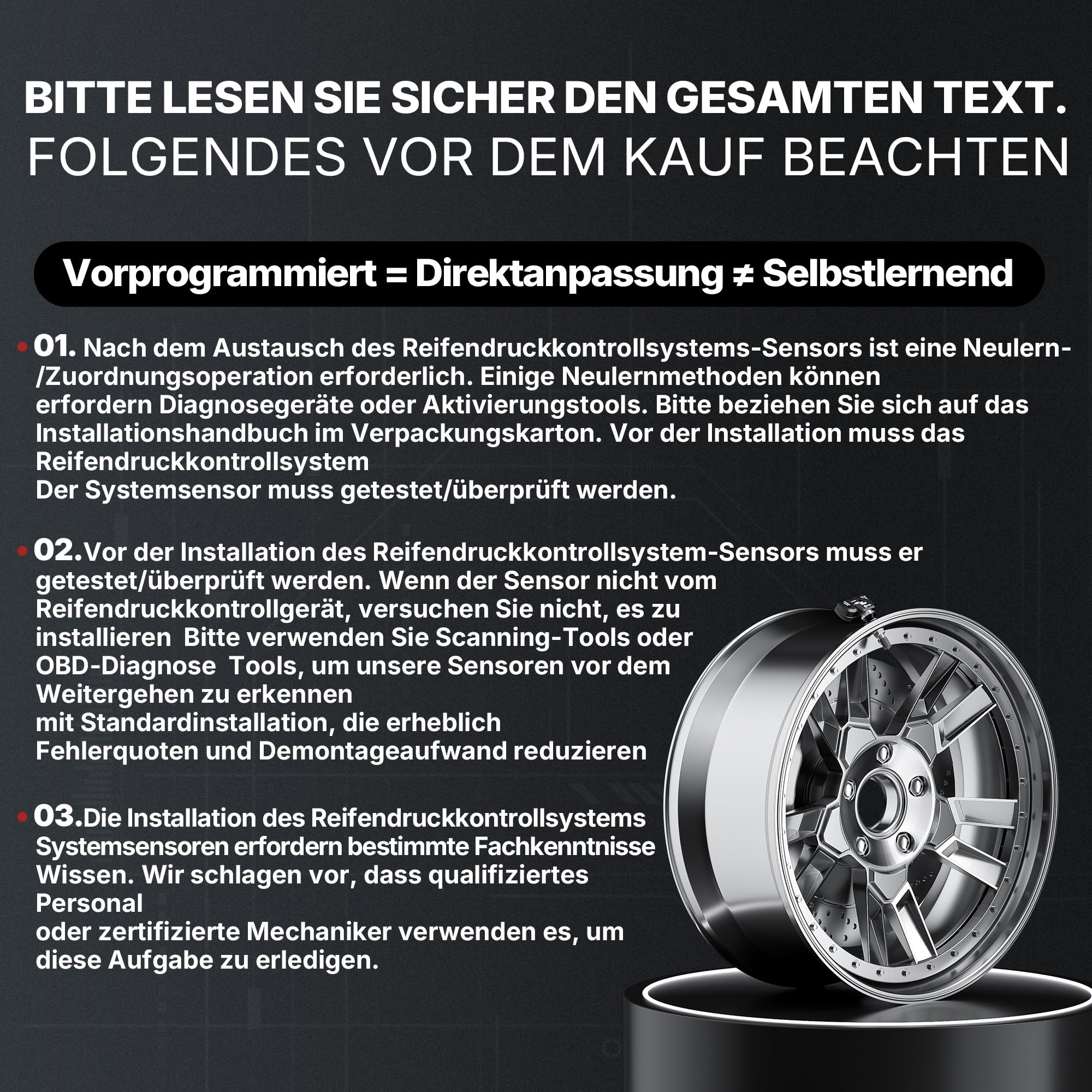 4 Stück TPMS Reifendrucksensor RDKS Sensoren 433 MHz Vorprogrammiert | Mit Variablem Ventilwinkel für Ford,Nissan,Cadillac,Audi,Opel,OE 13581561,13598773,AD43360671AA