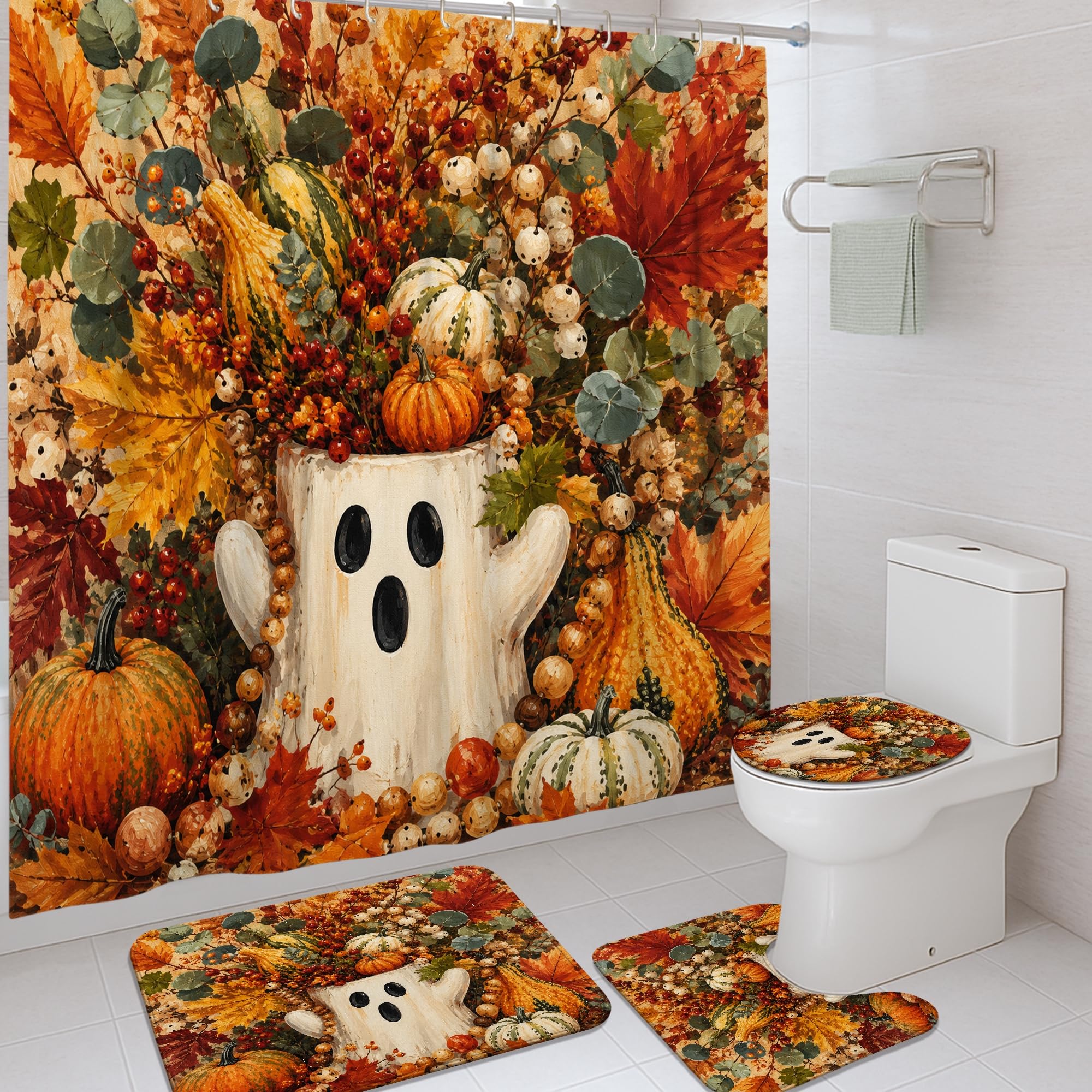 Rideau de douche citrouilles saisonnières pour une ambiance d'automne cocooning