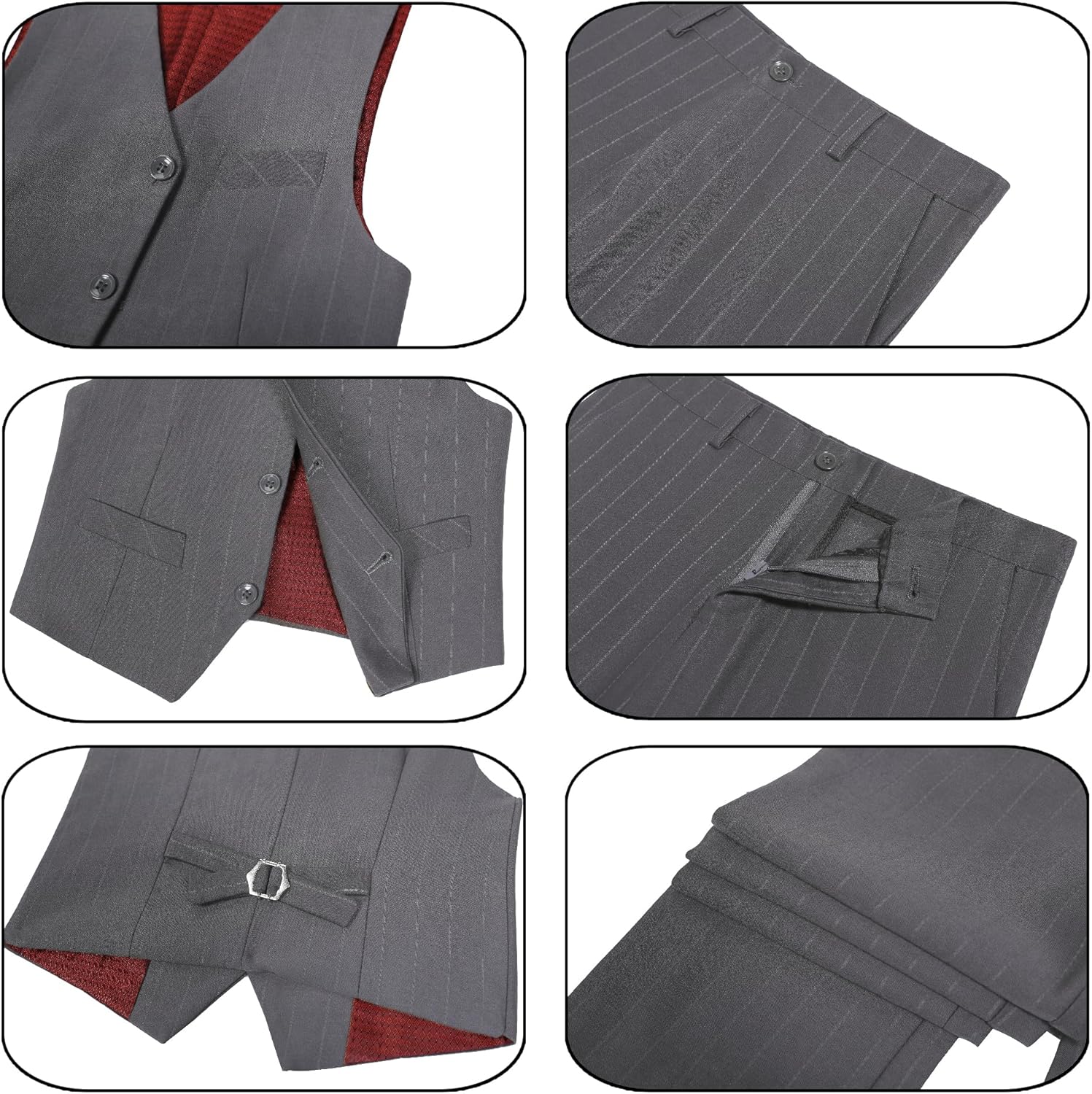 Boys Grey Suits for Wedding Kid Prom Tuxedo Suit Vest and Pants Set with Pink Shirt Size 7 - Image 3