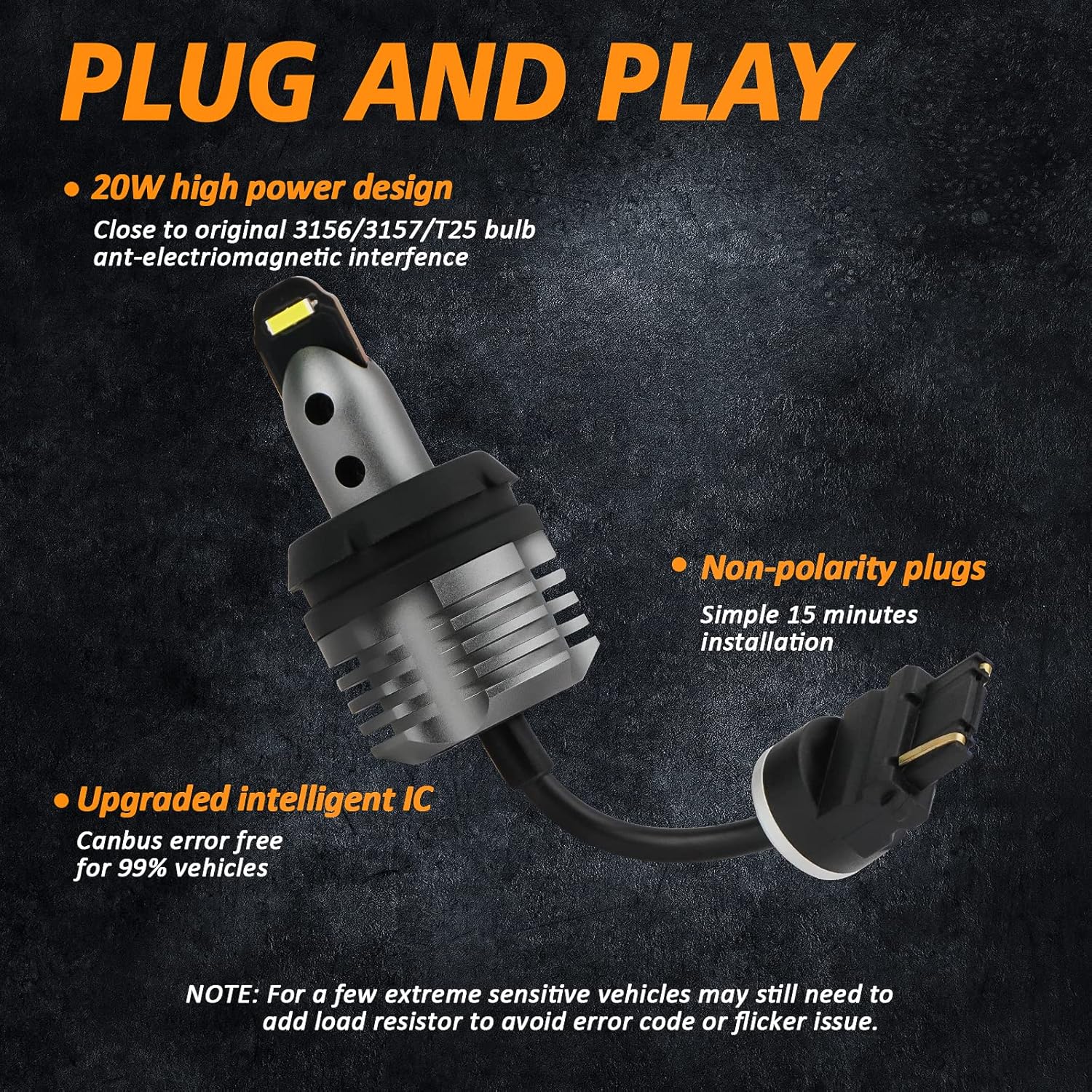 Bestview 3156 3157 LED Bulb Reverse Light Backup Lights,3056 3057 3457 4157 4114 4057 LED Bulbs, 6000 Lumens 20W 2-SMD CSP Chips Upgraded,CANBUS Error Free, High Bright 6000K White（Pack of 2