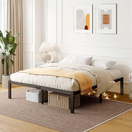 Miniatura 83 de ZIYOO Base de cama individual con listones de acero resistente, marco de cama de plataforma de 14 pulgadas, diseño antideslizante, no necesita