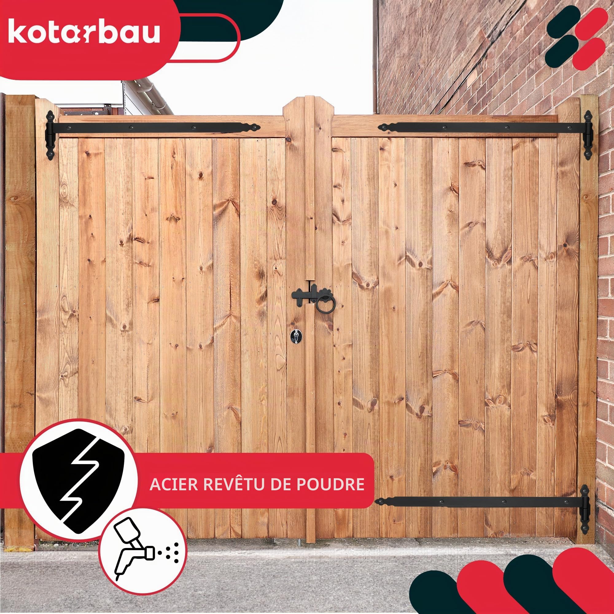 KOTARBAU charnièr de portail avec gonds 800 mm en acier revêtu par pulvérisation avec roulement à billes