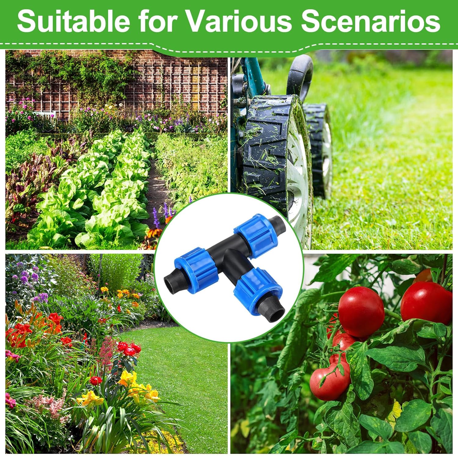 Tujoe 50 Pcs Drip Irrigation Tee Fittings 5/8 Inch Universal Tee Connector Drip Line Tubing Fittings Barbed Compatible with Most 16-17 mm Garden Hose Tubing Sprinkler Systems
