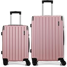 FLIEE Luggage | Lightweight Hard Shell Suitcases | 4 Silent Dual Spinner Wheels | TSA 3 Digit Combination Lock | Aluminium Telescopic Handle | Luggage | Rose, Cabin 20" + Medium 24"