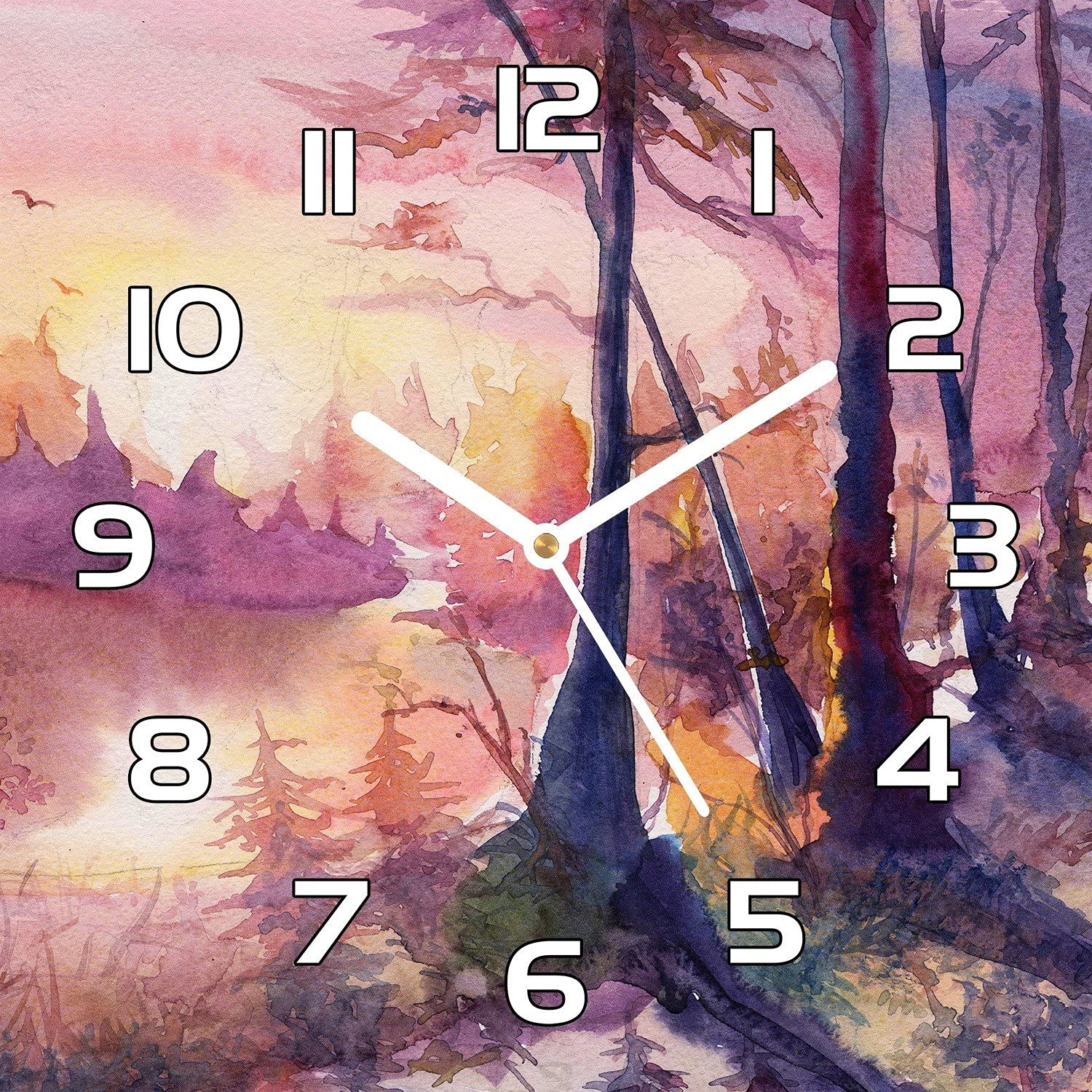 Horloge Murale en Verre Coloray 30x30 cm Cuisine Salon Horloge Moderne Aiguilles Noires Paysage