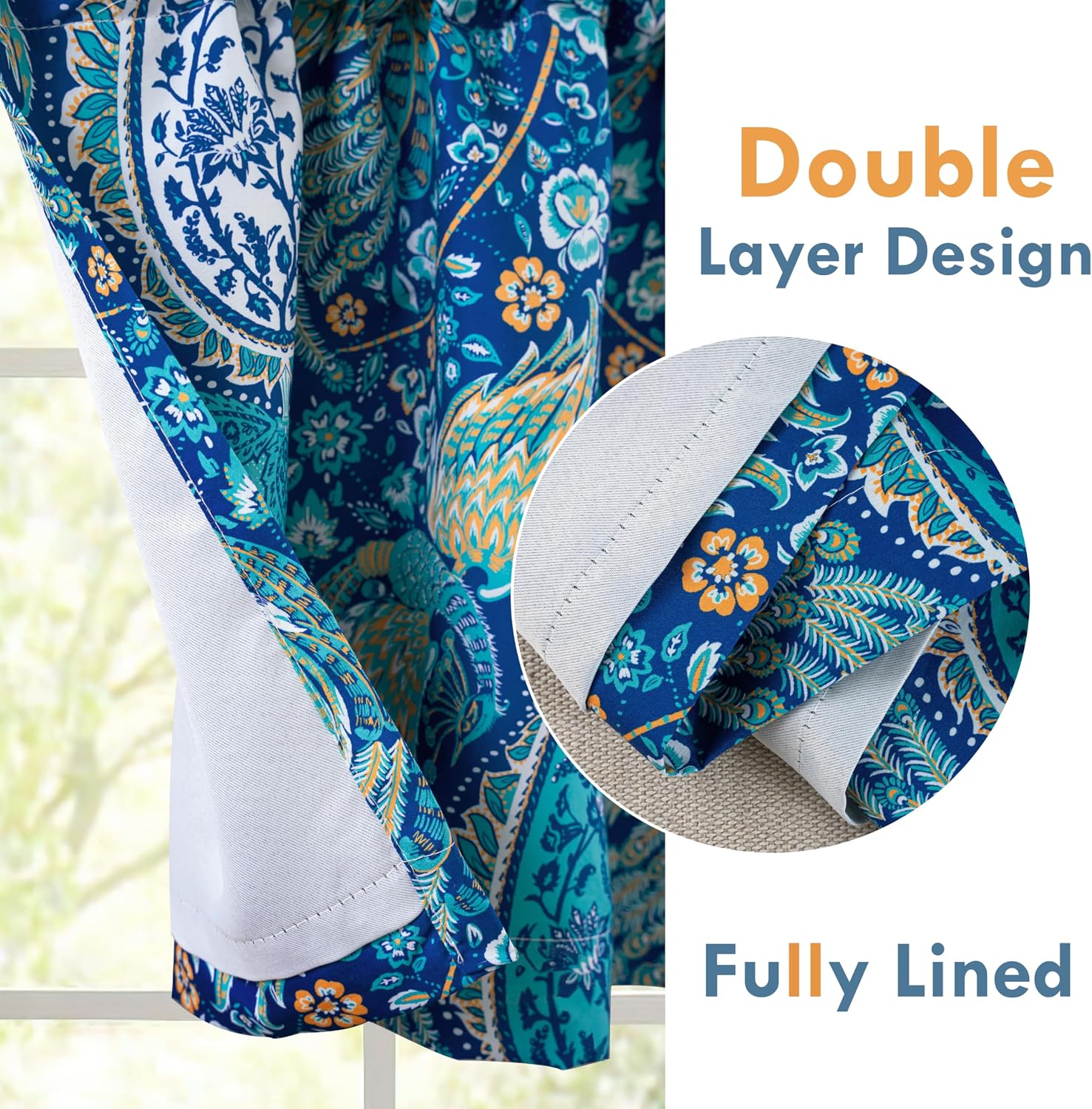 Condition photo showing New/Like New for driftaway christopher peacock floral pattern thermal insulated blackout window curtain valance rod pocket 2 layers 52 inch by 18 inch plus 2 inch header teal teal 52"w x 18"l (pack of 1)