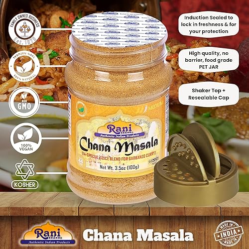 Vista 15 de Rani Organic Chana Masala (mezcla de garbanzo curry de 9 especias) Tarro PET de 3 onzas (3.00 oz) ~ Todo natural Vegano Apto para gluten Sin