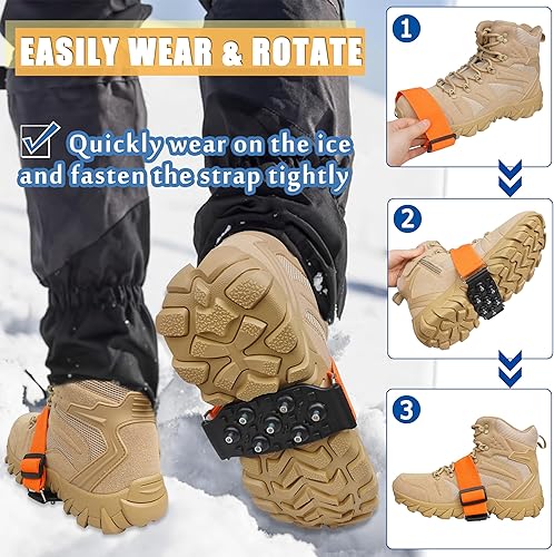Miniatura 5 de Tacos de hielo de suela media para zapatos y botas, crampón antideslizante con 7 tacos de tungsteno, correas ajustables para un agarre seguro,