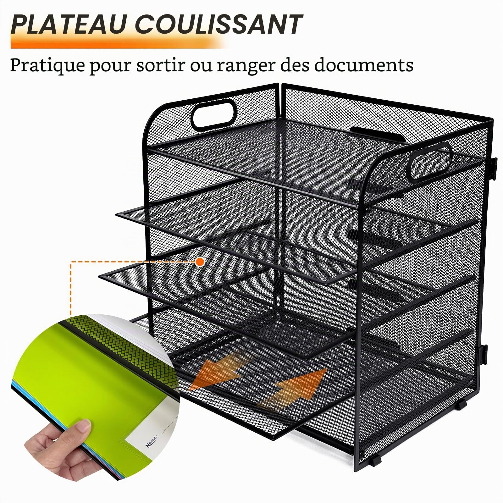 Bac à Courrier, Organiseur de Bureau 5 Niveaux, Noir | Supports de Classement en Maille avec Poignée, Organiseur de Papier, pour Dossier de Fichiers A4