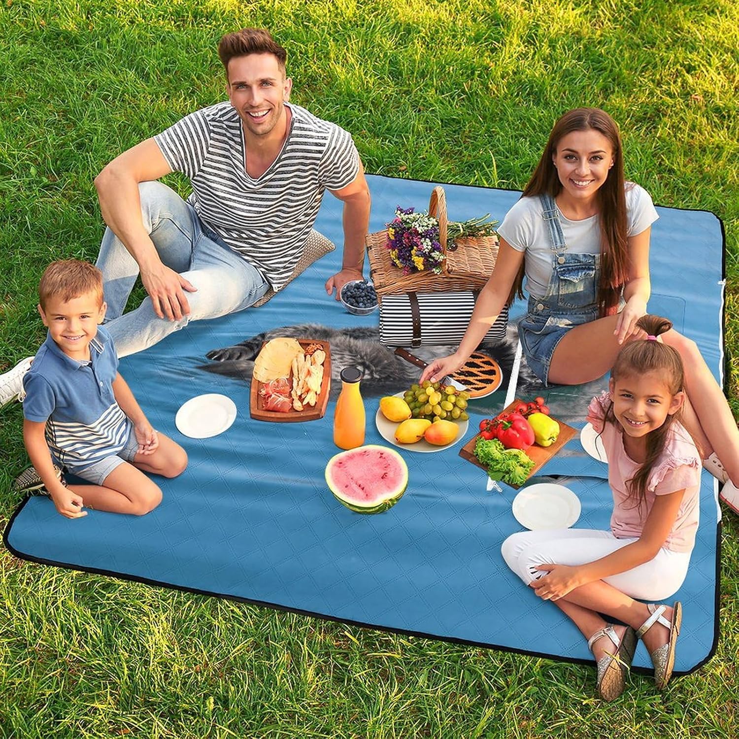 Lazy and Relaxing Otter Picnic Blanket 150x150cm, Foldable 2-in-1 Picnic Mat and Tote Bag Portable Waterproof Beach Mat Sandproof Outdoor Blanket for Park, Hiking, Beach, Camping, Travel