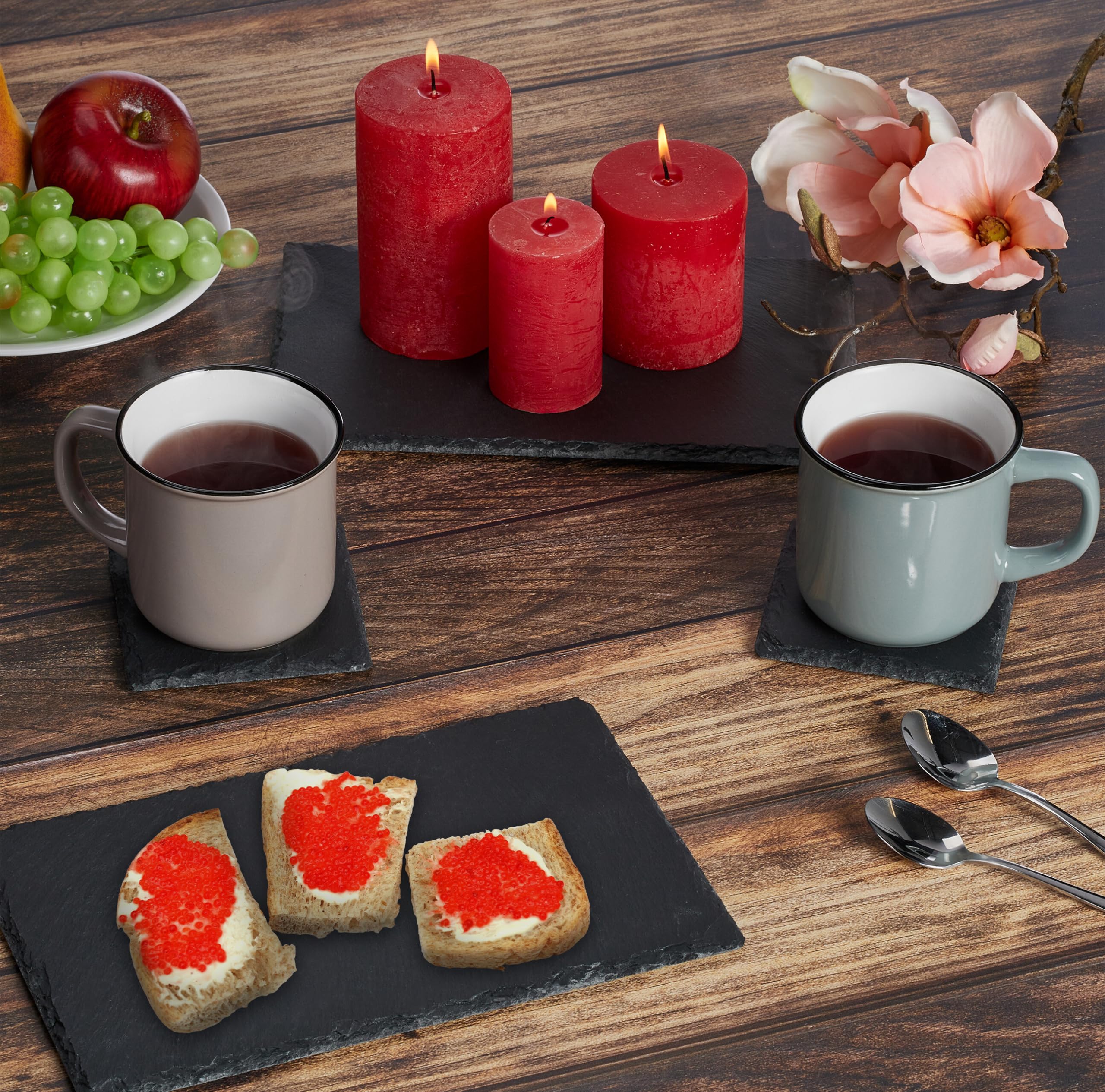 Relaxdays Schieferplatte, 8er Set, rechteckige Servierplatte, 26 x 16 cm, für Käse, Sushi, Desserts, Buffet, anthrazit (Packung mit 2)
