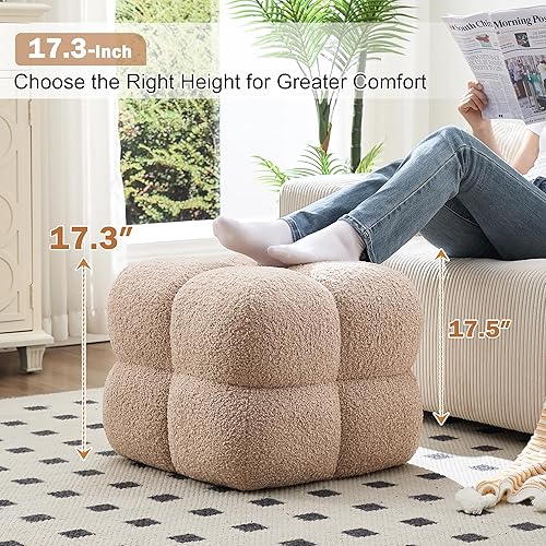 Miniatura 5 de Zesthouse Puf Otomano Cuadrado, Mesa de Centro Otomana Moderna para Sala de Estar, Taburete de Sherpa Difuso Reposapiés, Taburete Tapizado con