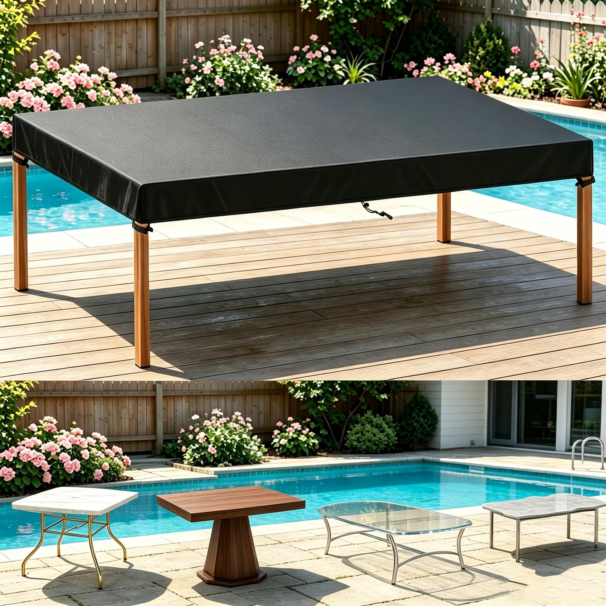 Funda Protectora para Mesa de Jardin 240x120x15cm/LaxAnxAl Funda de Mesa Exterior Impermeable, Cubierta de Mesas Exterior, Tela Oxford 420D Anti-Viento Anti-UV para Mesa de Patio, Negro