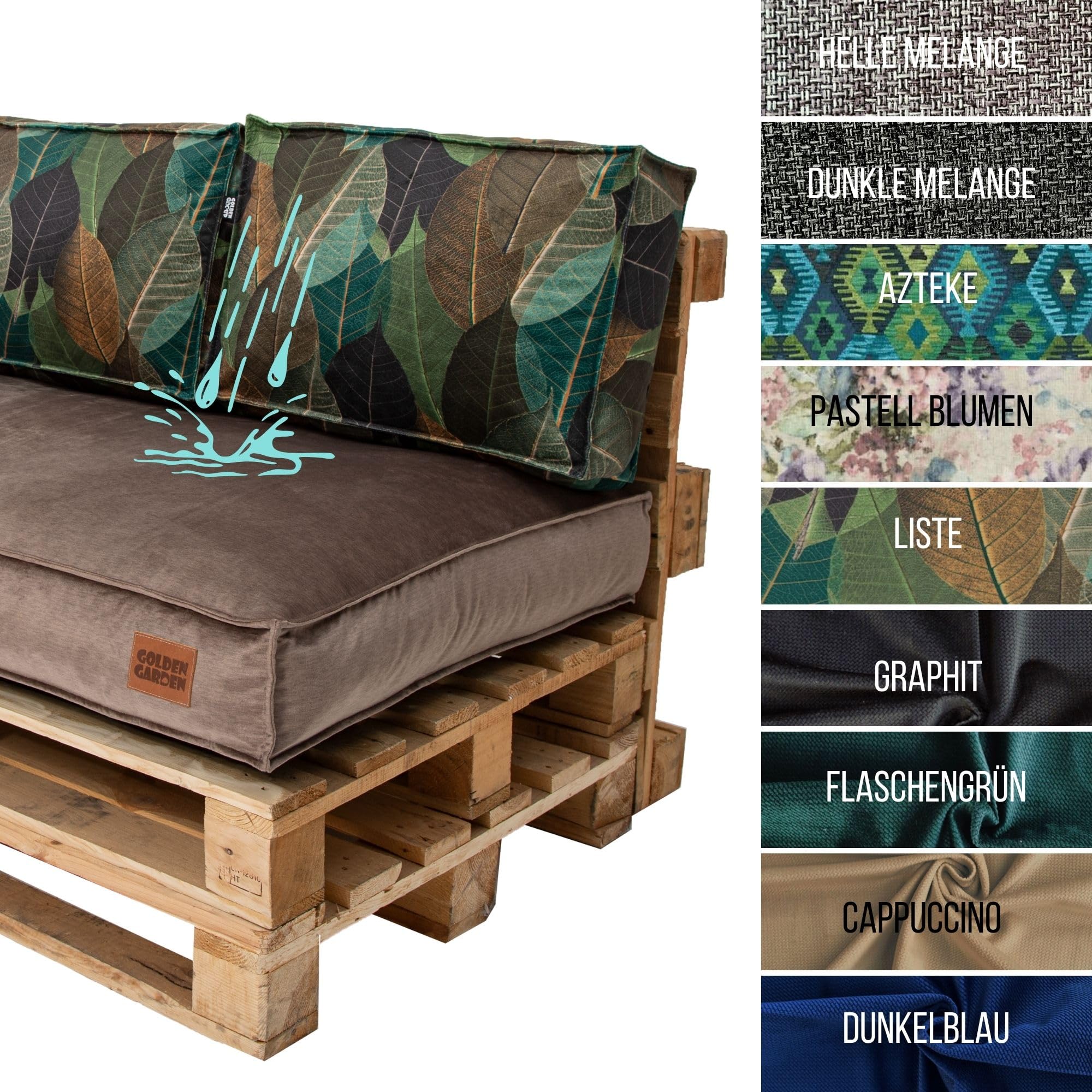 GoldenGroup Gartenset Kissen für Palettenmöbel Cappuccino & Blätter - Polsterstoff - Langlebiges und Wasserdichtes Material - Sitzkissen 120cm x 65cm x 15cm, Rückenkissen 120cm x 40cm x 10cm