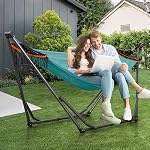 Goutime Grand hamac double extra avec support, portable & Collapsible, 550 Capacité, 3-Level Réglable jusqu'à 10 Pieds, Design double couche, Sac de transport inclus, Bleu ciel