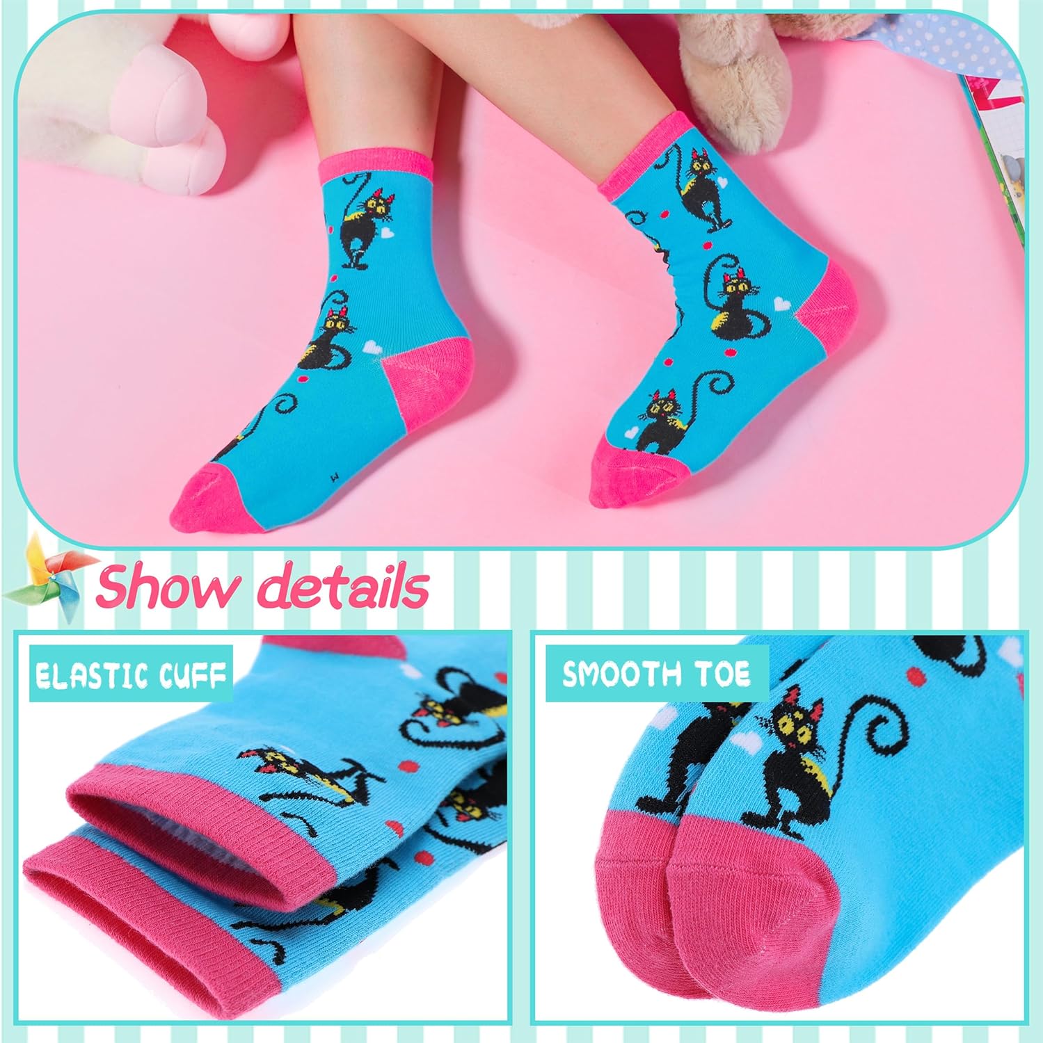 EBMORE Kids Girls Socks Cotton Crew Cute Animal Pattern Fashion Fun Novelty Socks 6 Pack - Image 4