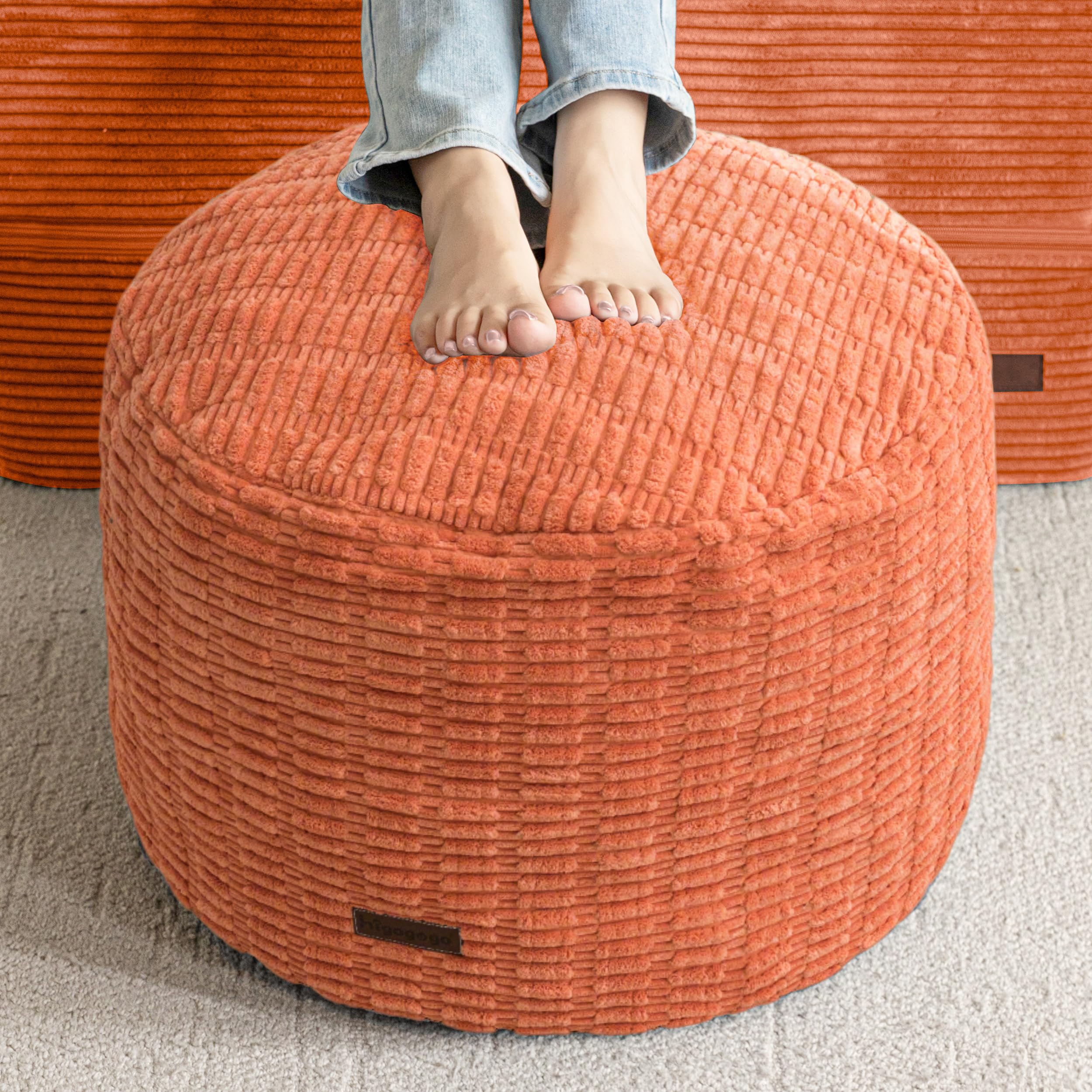 HIGOGOGO Pouf Ottoman Stuffed Round Modern Foam Filled Foot Rest Poufs for Living Room Chair Decorative 26 X 18 Inches Boho Relax Stool for Wedding Christmas Party, Coral Orange-image-21