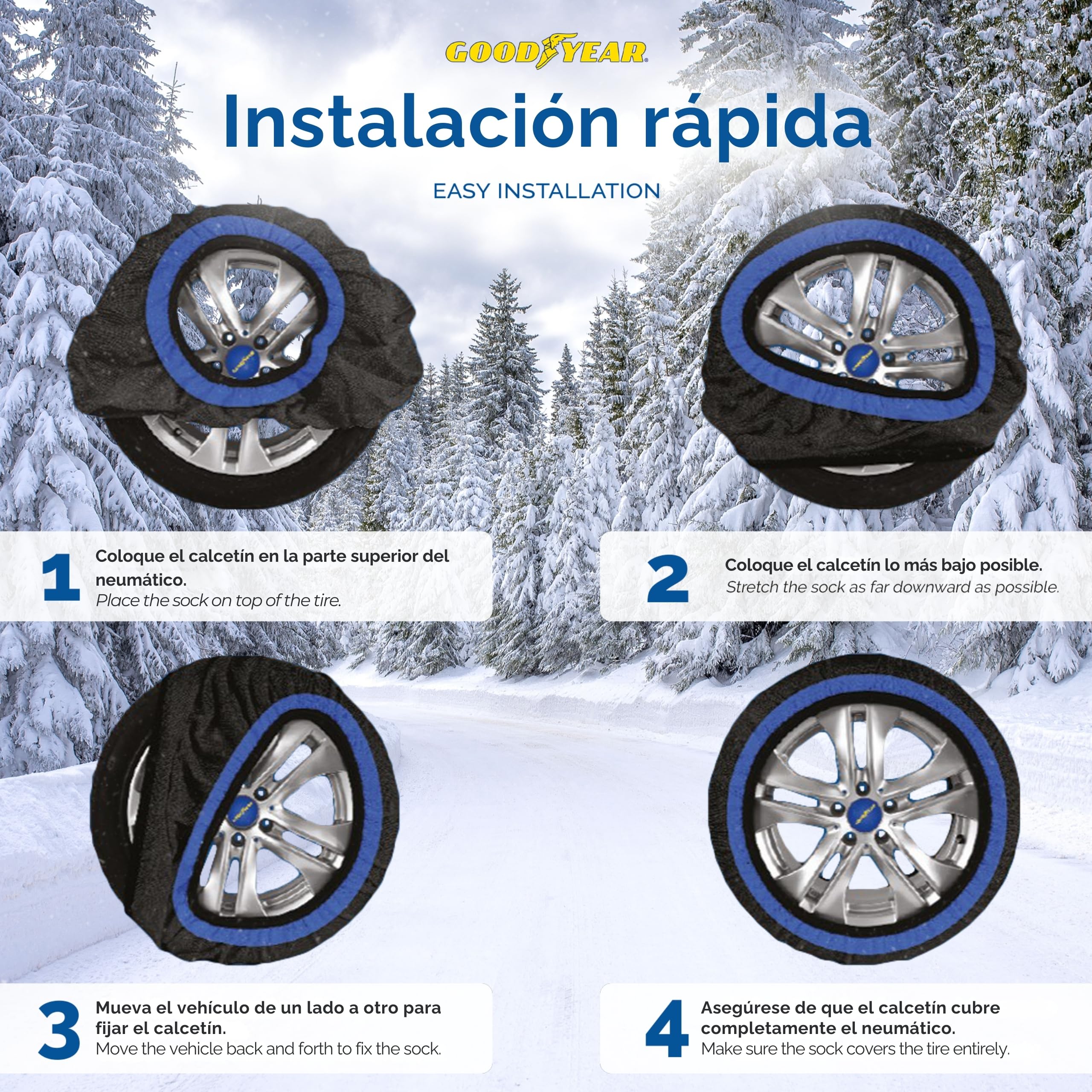 Goodyear Calcetines de nieve GoodYear Star Gripper homologados Italia EN 16662-1:2020 dos cadenas de nieve de tela para coche. Snow Sock Talla XL