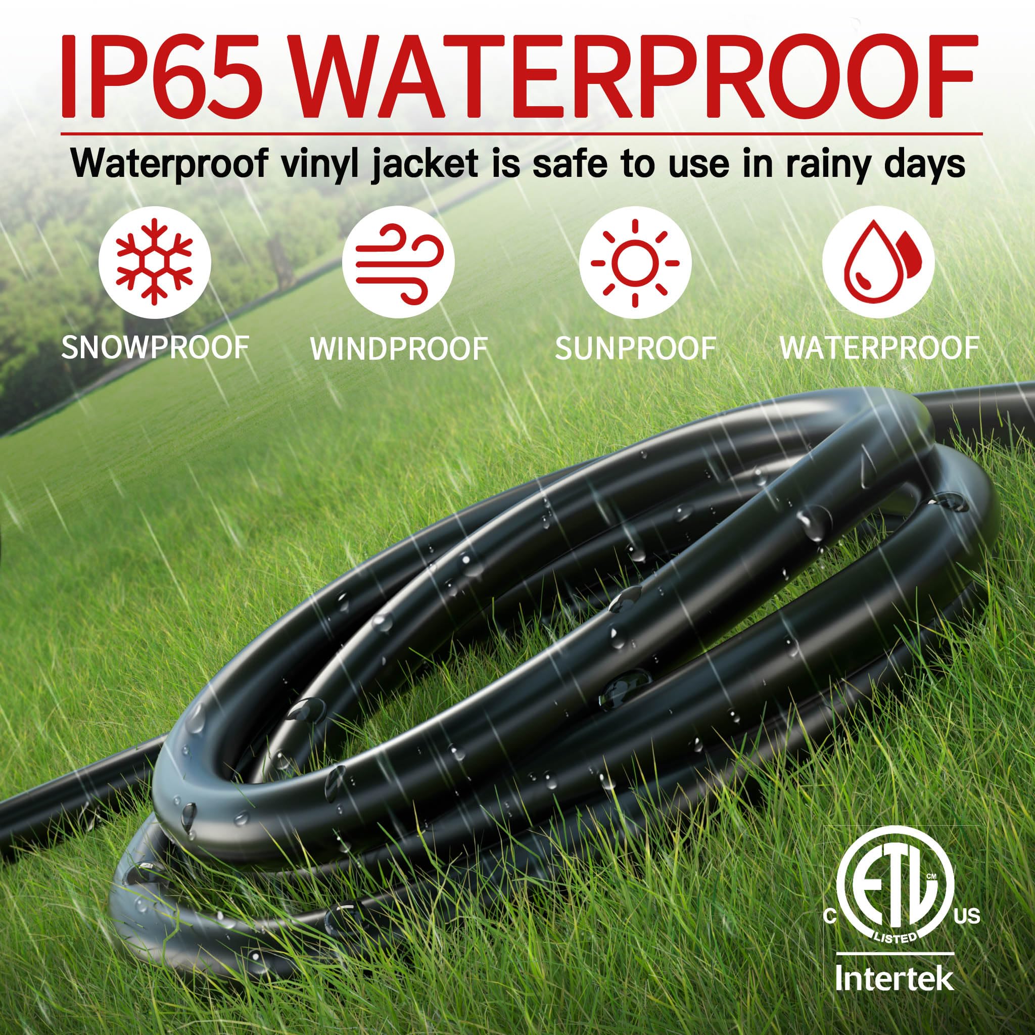 Skrizcable Cable de extensión para exteriores de 16/3 de 100 pies, impermeable, resistente a la intemperie y ignífugo, resistente cable de alimentación de 3 clavijas en el exterior para césped y