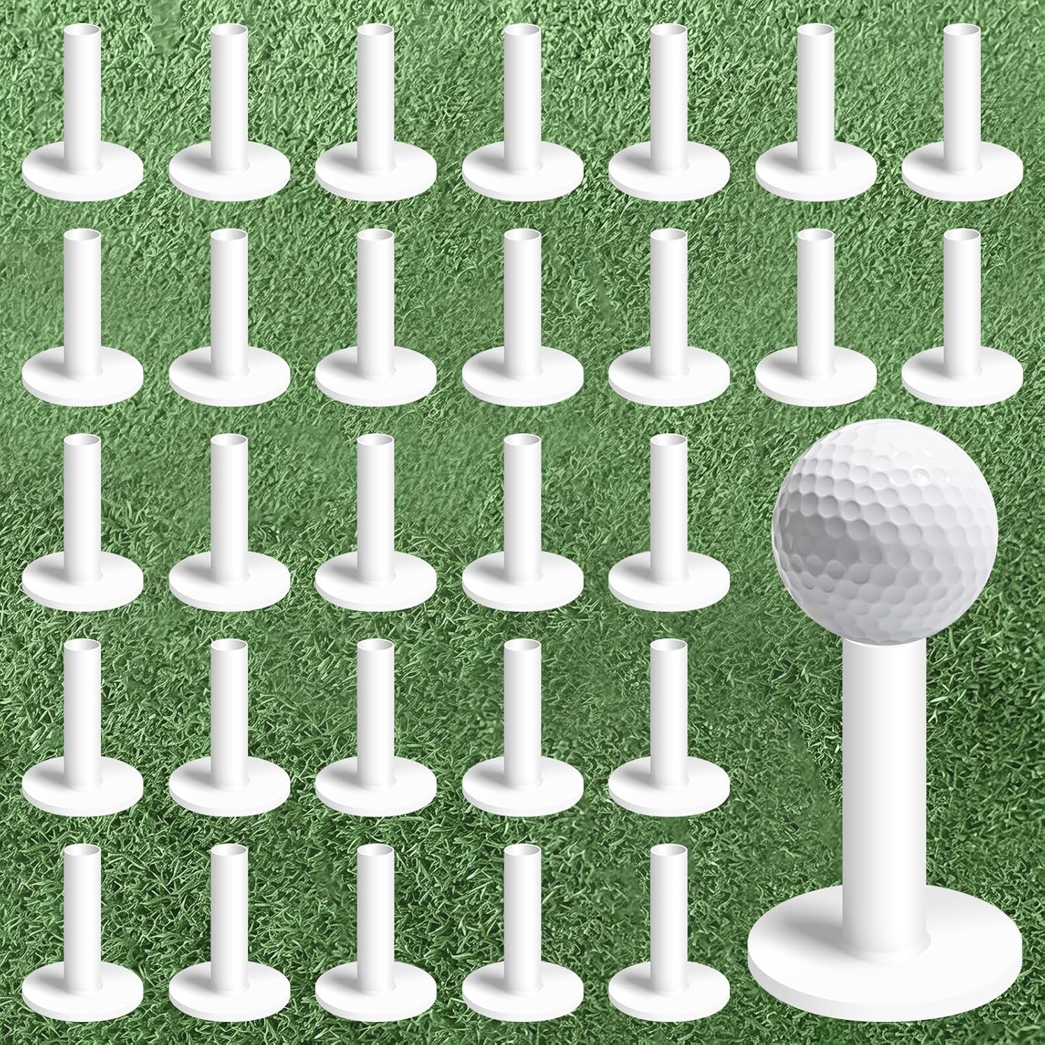 Amy Sport Golf Rubber Tees Value 30 Pack 1.5" 2.25" 2.75" 3" 3.13" Same Size, Durable & Hold Ball Well in White for Indoor Outdoor Practice Mat for Men Women