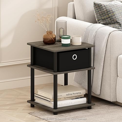 Miniatura 9 de Furinno Turn-N-Tube Mesa auxiliar multiusos de fácil montaje, mesa auxiliar, mesa de sofá, mesita de noche, tubos redondos, madera negra