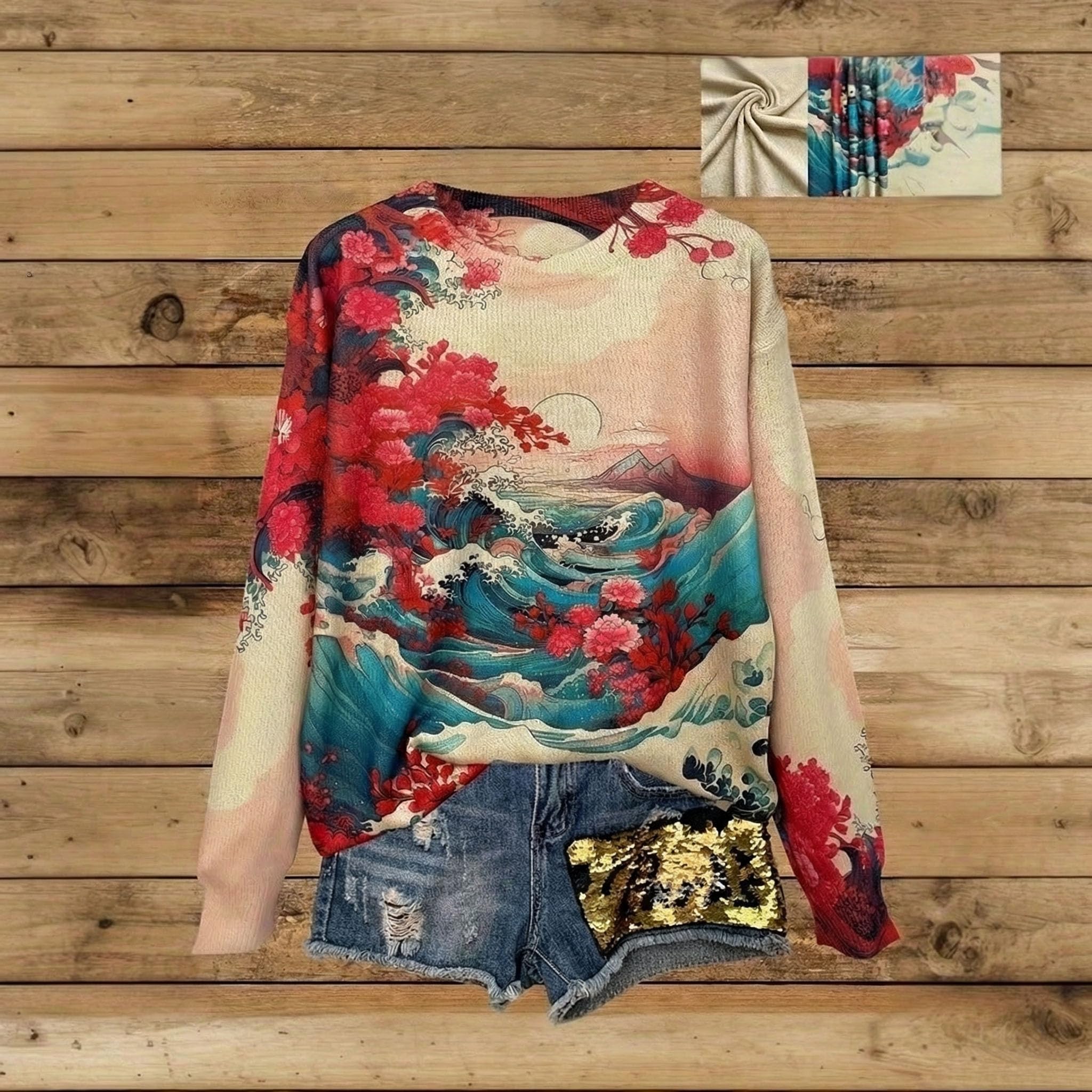 Women's Pullover Sweater Long Sleeve Oversized Printed Cute Crewneck Knitted Top 2026 Trendy Fashion