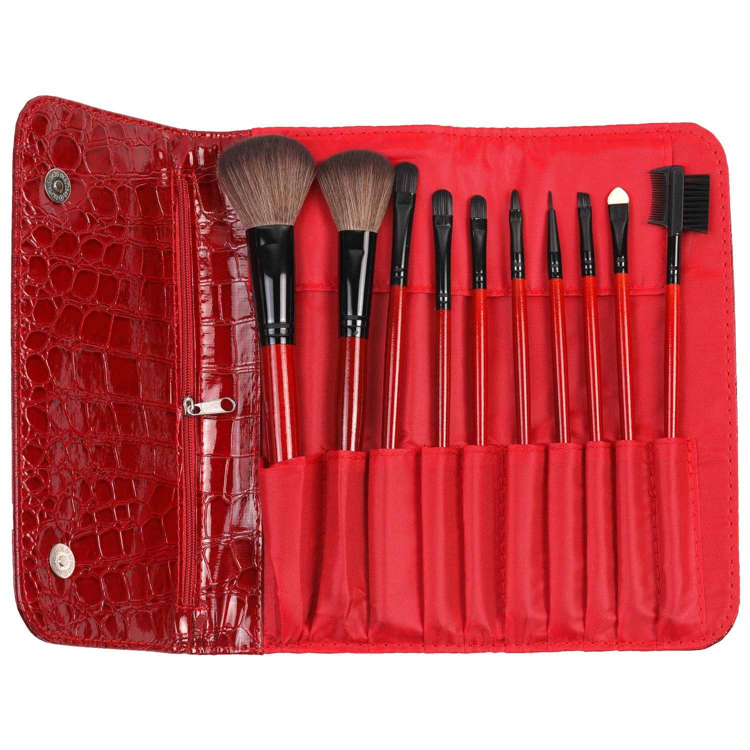 3rb - Cosmetic Makeup Brushes Set - Red (10 Pieces)