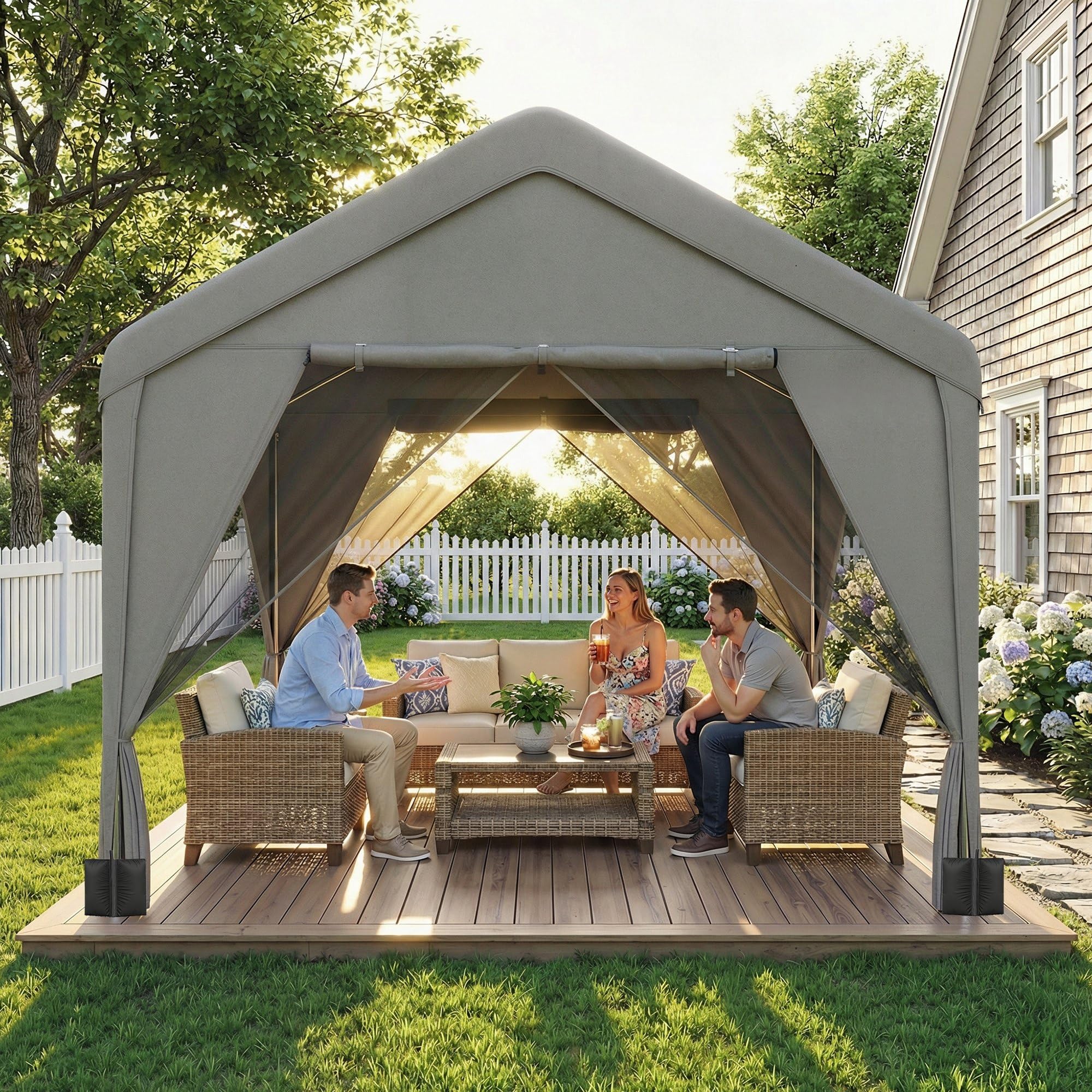 Outsunny Tonnelle de Jardin extérieur 3x3m Hydrofuge Acier Double Toit Gris
