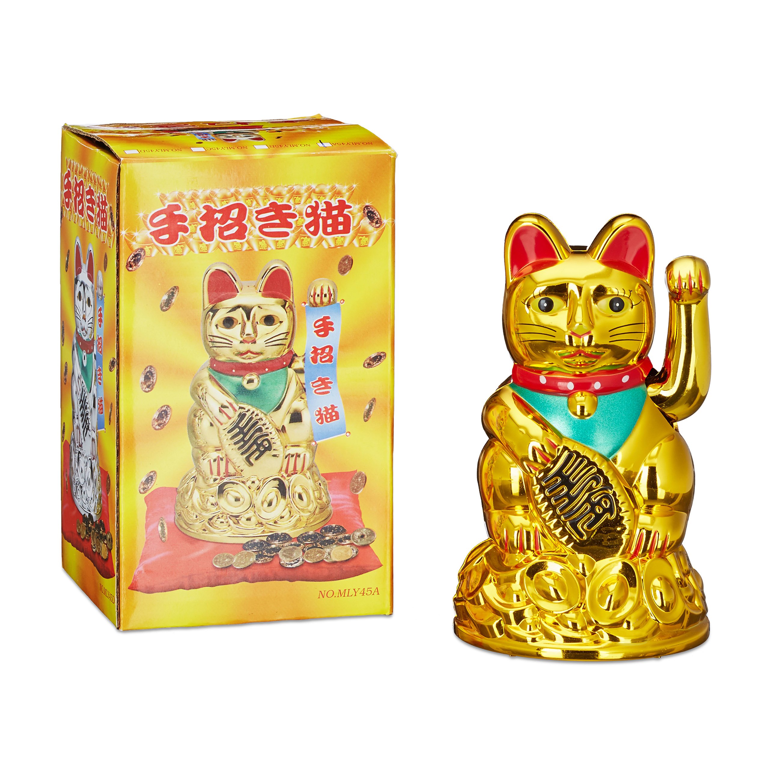 Relaxdays Gold "Maneki Neko" Waving Cat Good Luck Bringer, 11 Cm
