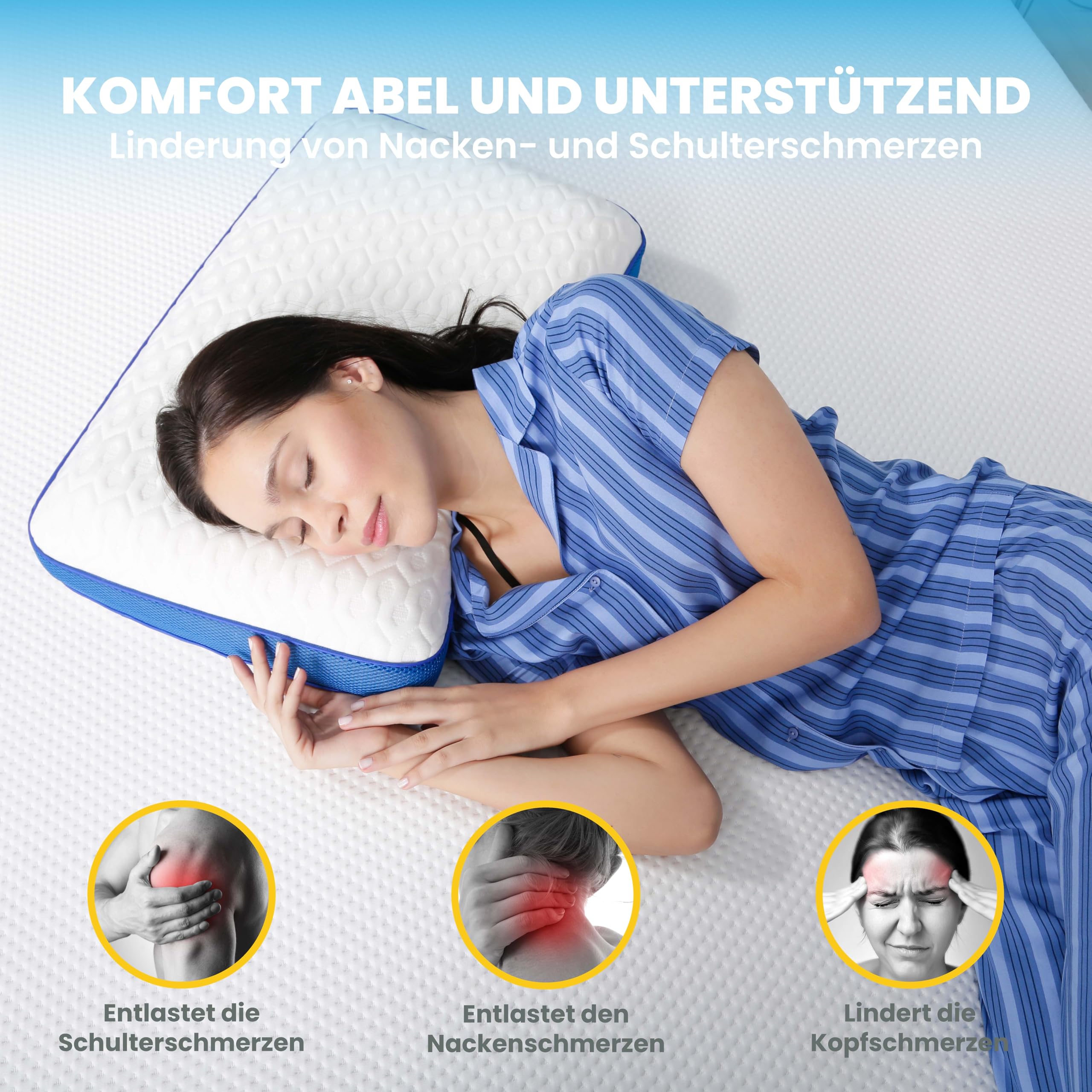 SLEEP COMFY Luksusowa poduszka podpierająca kark – pianka z pamięcią kształtu, ergonomiczna i ortopedyczna, twardość AIR-MESH M, certyfikat Oeko-Tex, poduszka do spania dla wszystkich