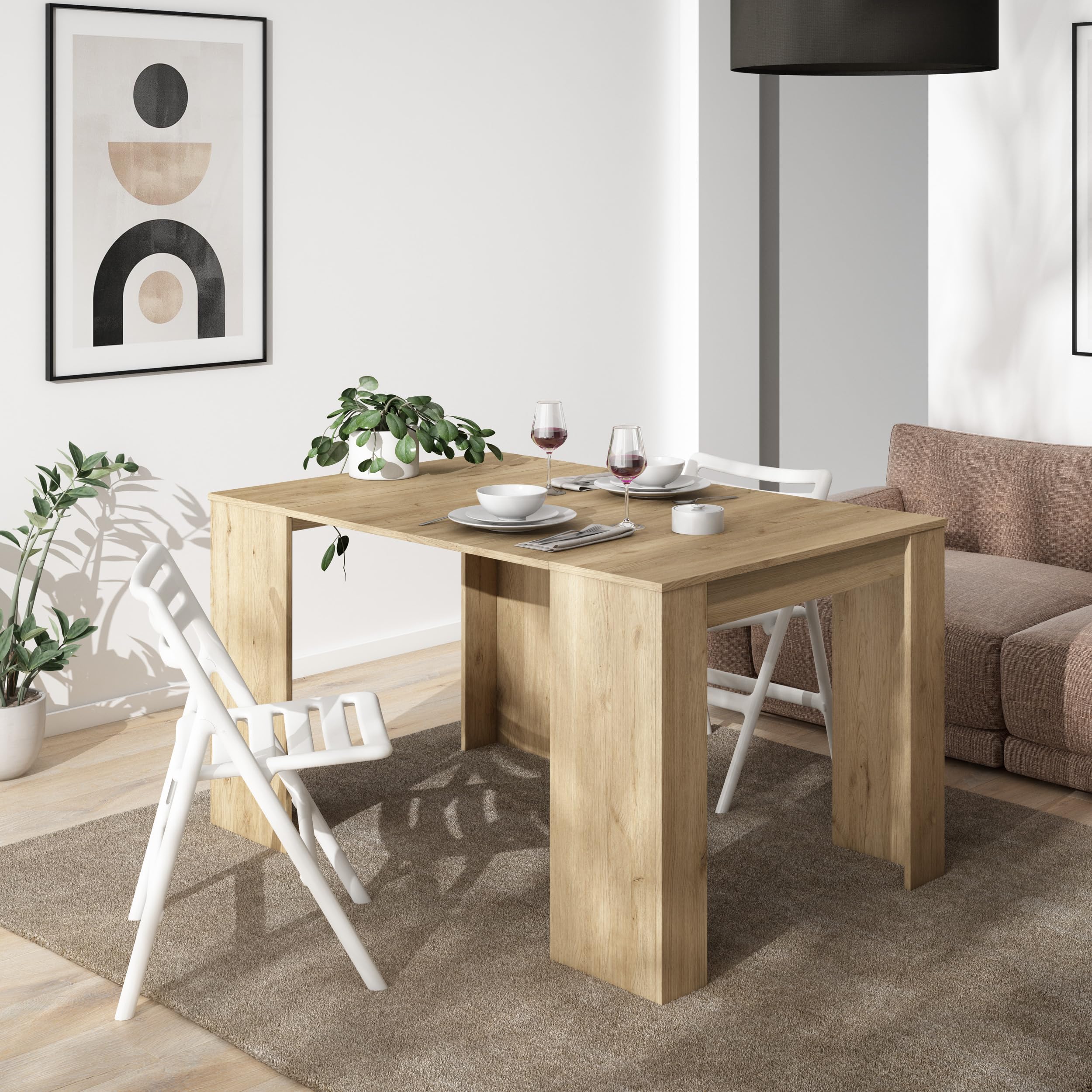 Skraut Home | Consolle allungabile | Tavolo consolle allungabile | 140 | Per 6 persone | Tavolo da pranzo | Stile moderno | Rovere
