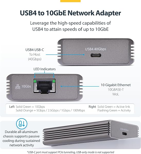 StarTech Adattatore USB4 a Ethernet 10GbE, Scheda di Rete Esterna Compatibile Thunderbolt 3/4 / 5, NIC 10/5/2.5/1 Gbps /100Mbps, Windows/Mac, TAA - 2
