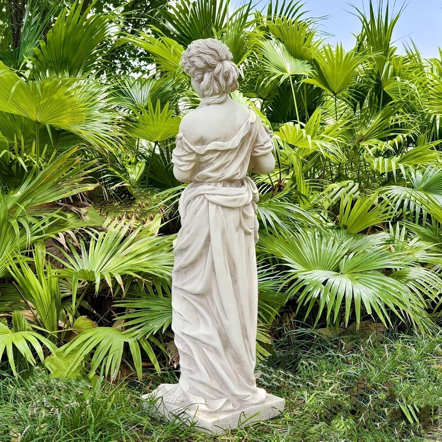 Large Spring Goddess of The Four Seasons Statue 45'' High Greek Mythology Garden Nymph Girl Maid with Holding Bouquet Outdoor Patio Yard Lawn Decor