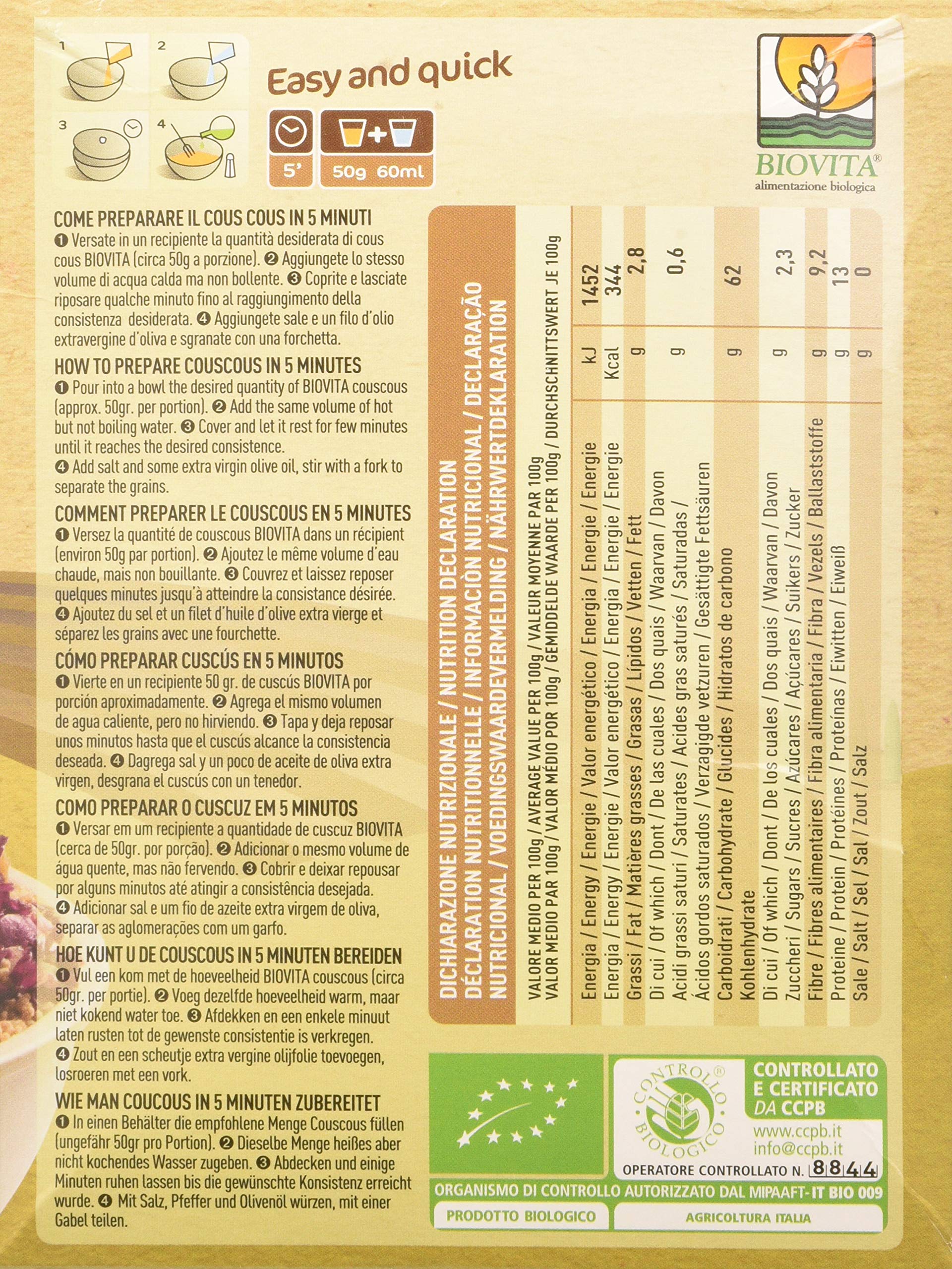 Biovita Cous Cous Espelta 5 Minutos, 500 Gramos