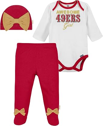 Gerber NFL Baby Girls 3-Pack Bodysuit Registry Gift Set Footed Pant and Cap