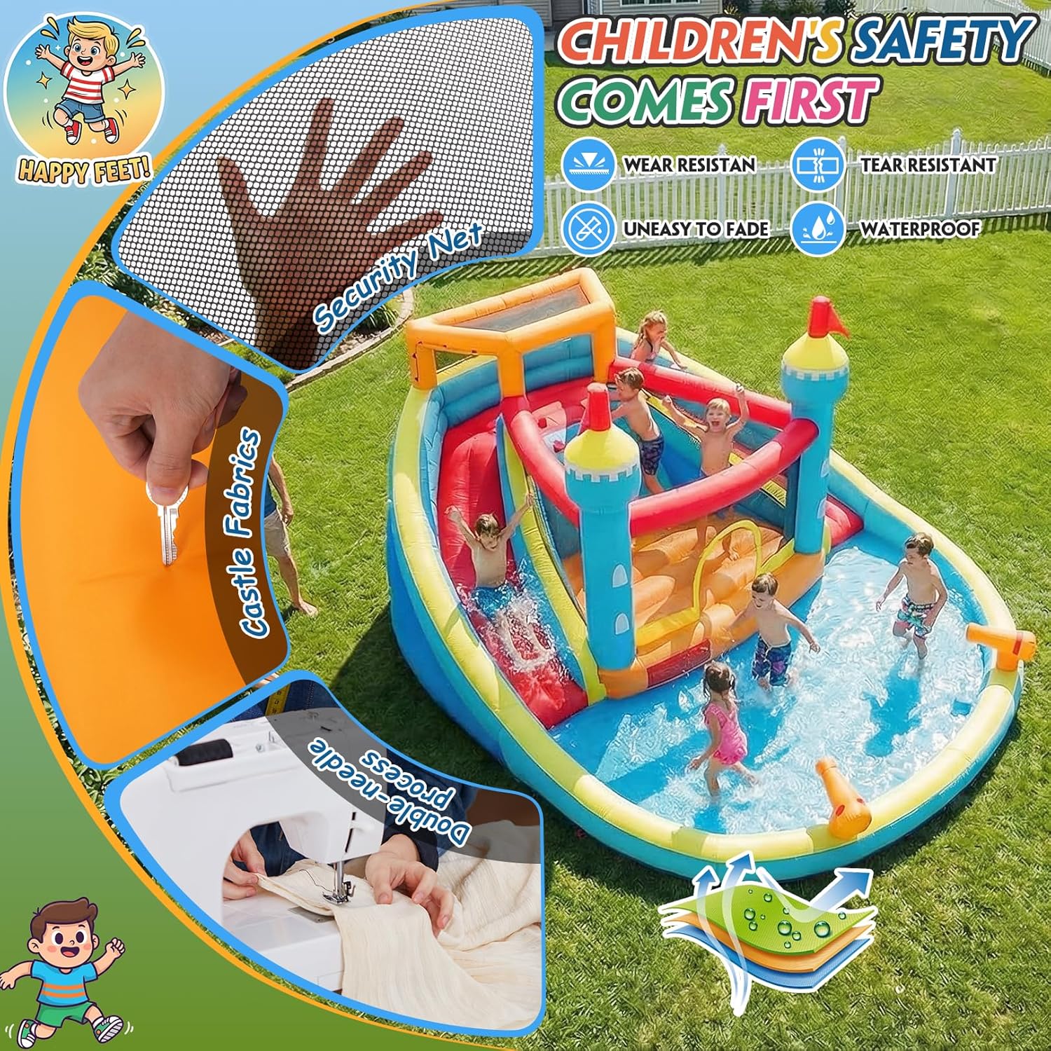 WHUBEFY Bounce House, Double Water Slide Bounce House with Blower for Big Kids 3-12, Inflatable Bounce Castle Outdoor/Indoor Water Slide for Backyard Party with Climbing Wall&Two Slides&Splash Pool