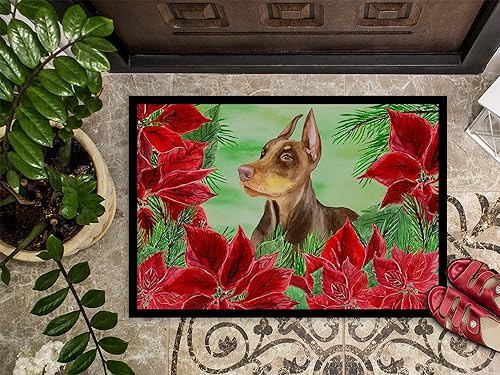 Miniatura 3 de Caroline's Treasures CK1357MAT Doberman Pinscher Poinsettas - Felpudo para puerta delantera, 18 x 27 pulgadas, para interiores y exteriores, para